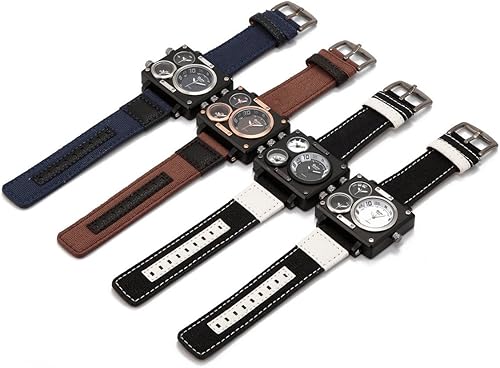 Miniatura 4 de OULMReloj de deporte MULTI zona de tiempo lona banda reloj de cuarzo cuadrado Dial WHITE-BLACK
