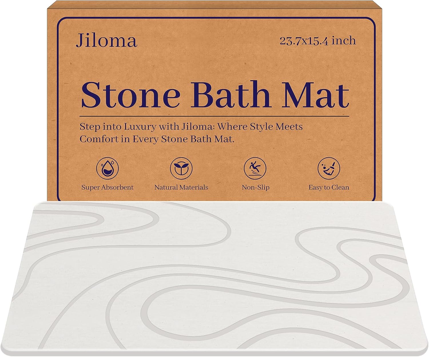 Stone Bath Mat Diatomite Stone Mats for Bathroom Non-Slip Diatomaceous Earth Shower Mat Super Absorbent Bathroom Floor Mat Natural Easy to Clean(24 * 16 White) 1'4" x 2' (Rectangular) White-1