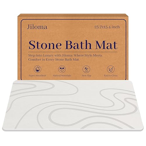 Jiloma Stone Bath Mat Diatomite Stone Mats for Bathroom Non-Slip Diatomaceous Earth Shower Mat Super Absorbent Bathroom Floor Mat Natural Easy to Clean(24 * 16 White) - 1'4" x 2' (Rectangular) - White-1