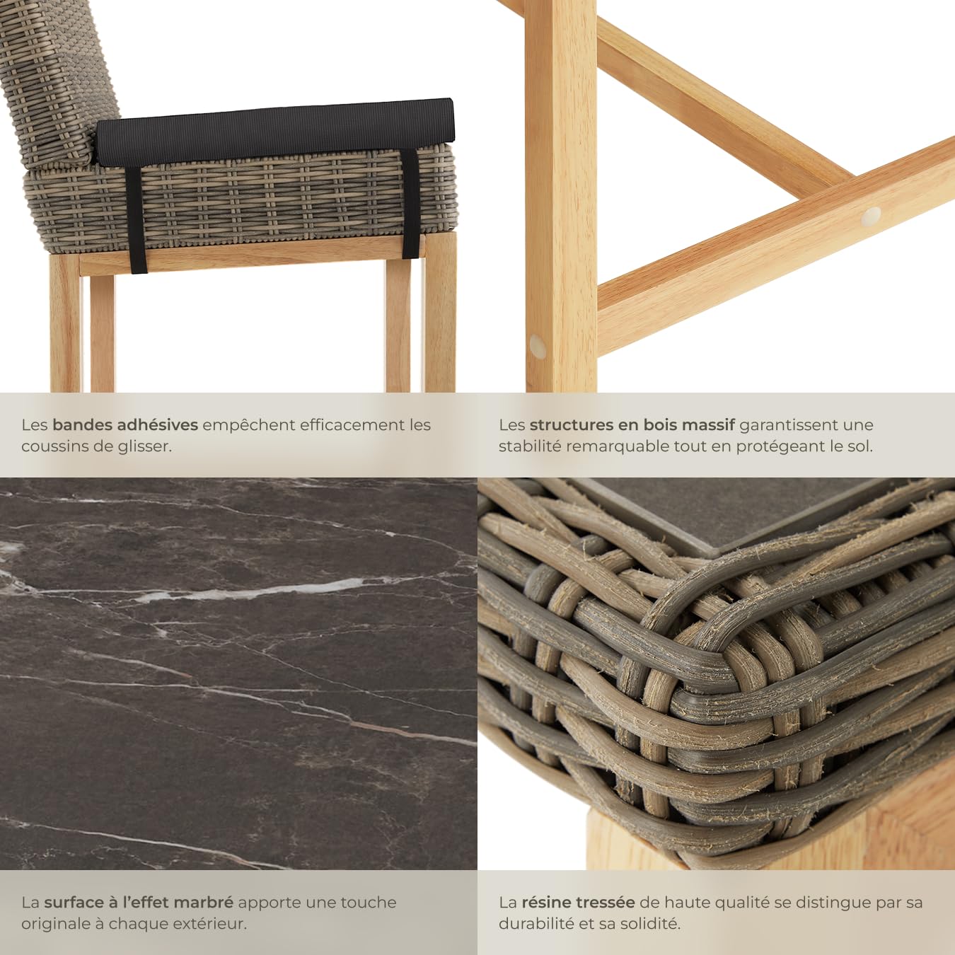 tectake® Ensemble de Bar Extérieur en Poly Rotin 6 Places - Table et Chaises de Jardin avec Coussins Inclus - Mobilier pour Aménagement Balcon