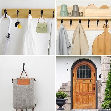 Black Wall Mounted Coat Hooks, 15 Hooks with 30 Screws