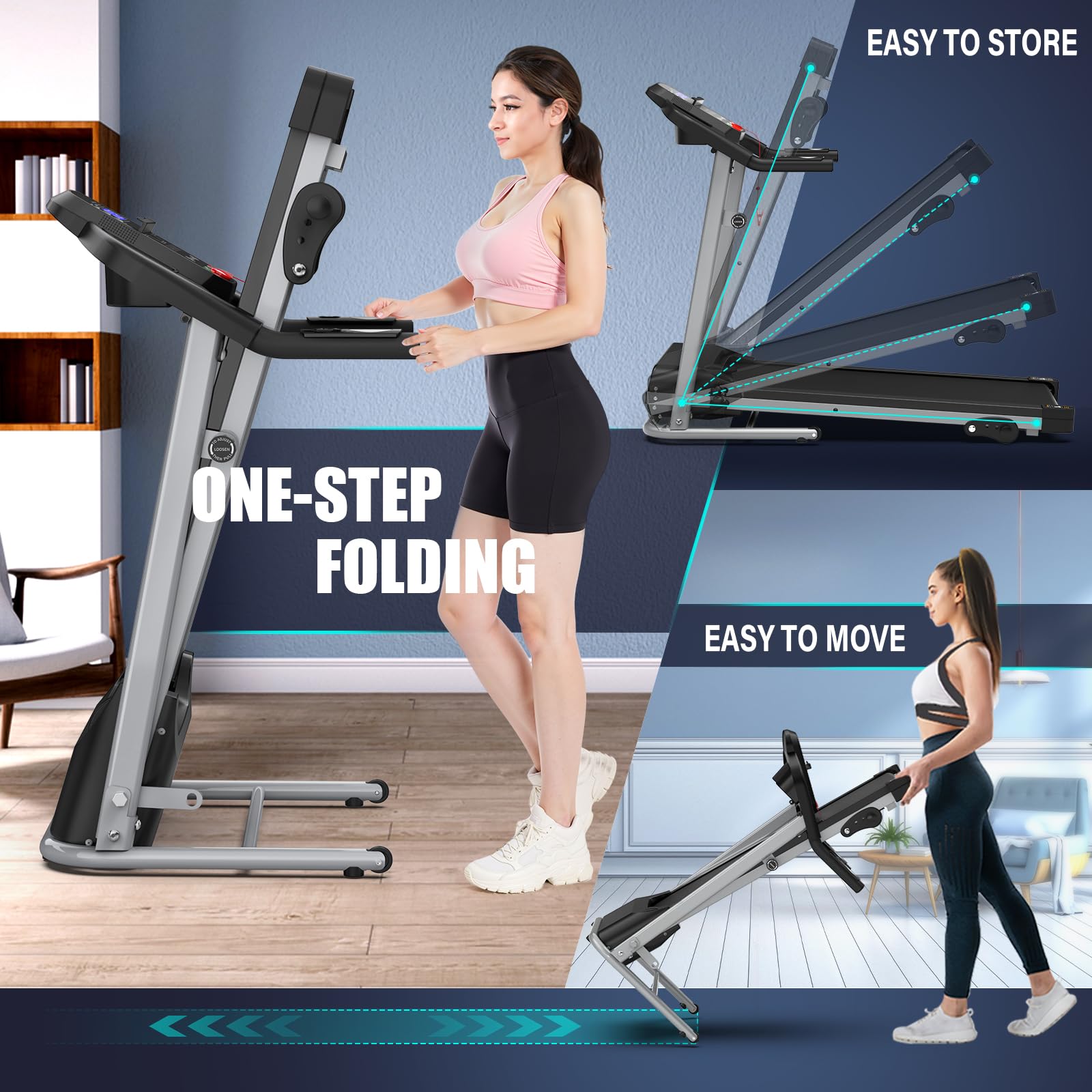 FYC Compact Folding Treadmill With 3-Level Incline, 2.5HP Electric