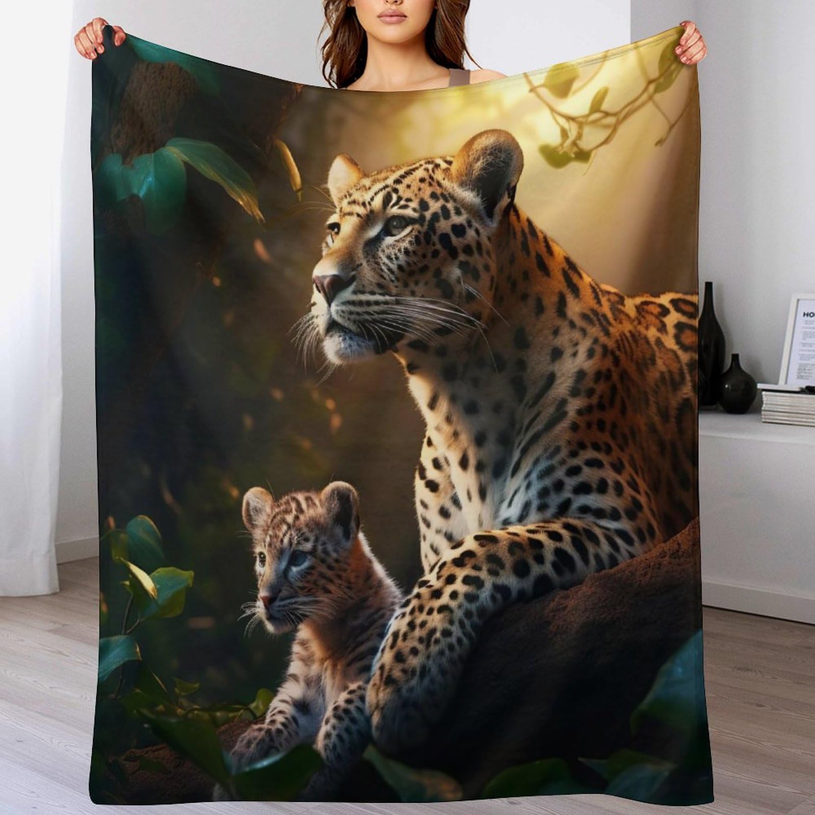 Manta de forro polar de leopardo 130x150cm manta suave y ligera de sofá