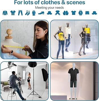 Male Mannequin Full Body 73 High Adjustable Realistic Manikin Torso with Metal Base for Display Men, Plastic Head Turns Poseable Mannequin Stand, White