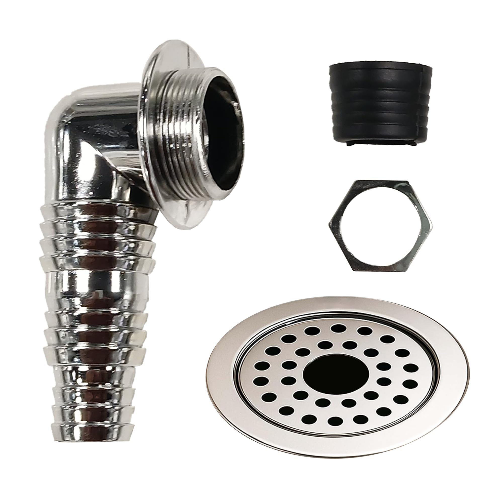 SEABIRD® 5-Inch Washing Machine Outlet Pipe Connector with Round Floor Drain Cover | Grating with ABS Elbow & Rubber Seal | Leak-Proof, Rust Resistant & Anti-Overflow for Bathroom & Laundry