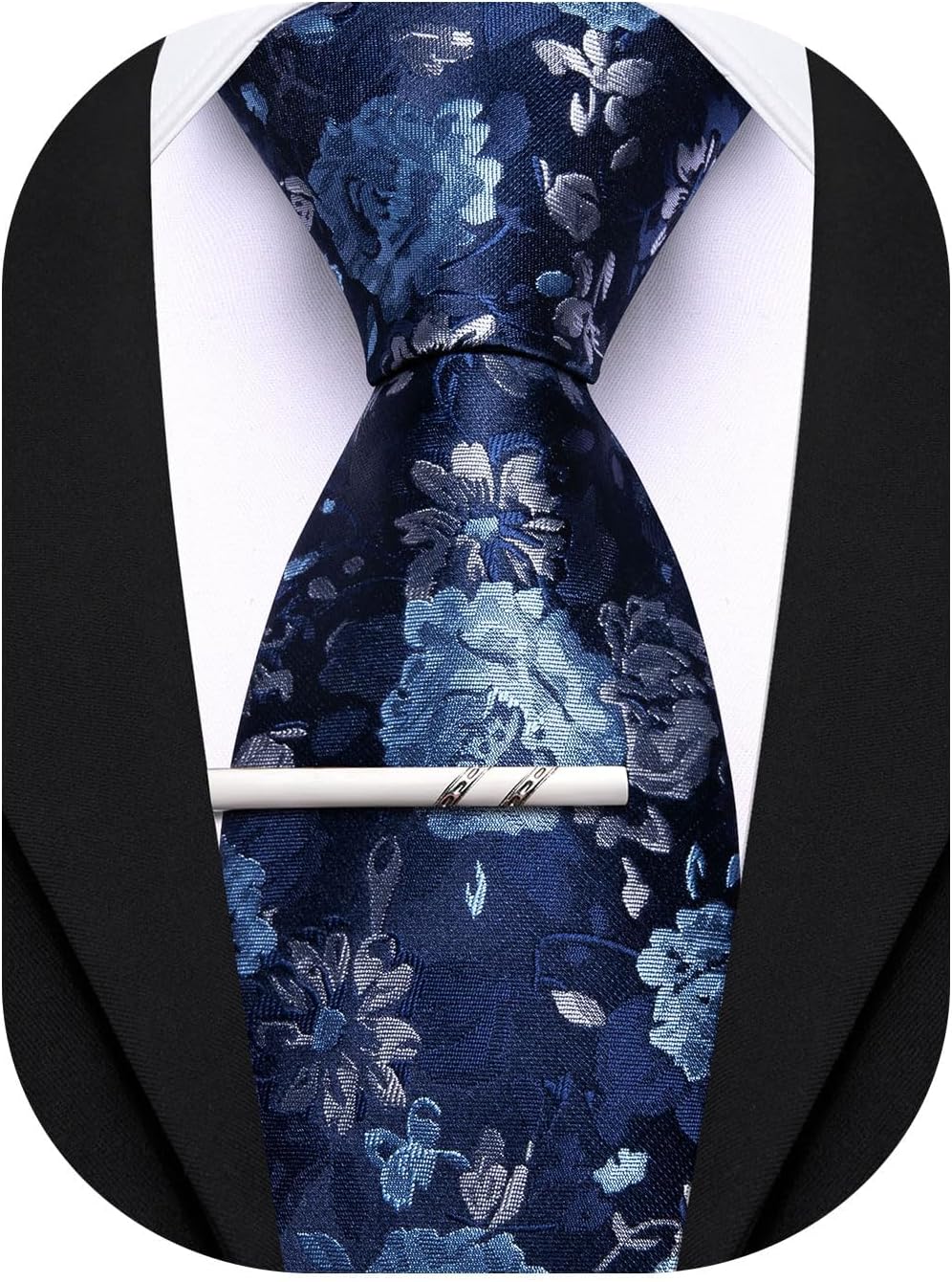 Barry.Wang Paisley/Floral Men Necktie with Tie Clip Silk Tie Formal Wedding Party Business