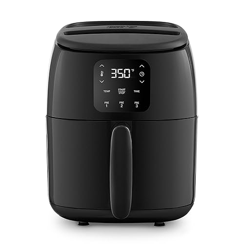 DASH Tasti-Crisp™ Electric Air Fryer Oven, 2.6 Qt., Black – Compact Air Fryer for Healthier Food in Minutes, Ideal for Small Spaces - Auto Shut Off, Digital, 1000-Watt - Black - Nonstick