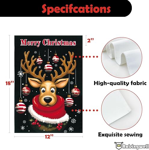 Miniatura 3 de Raisingwell Bandera de jardín de reno de Feliz Navidad de 12 x 18 pulgadas, banderas de doble cara con alce para exteriores, decoración exterior de