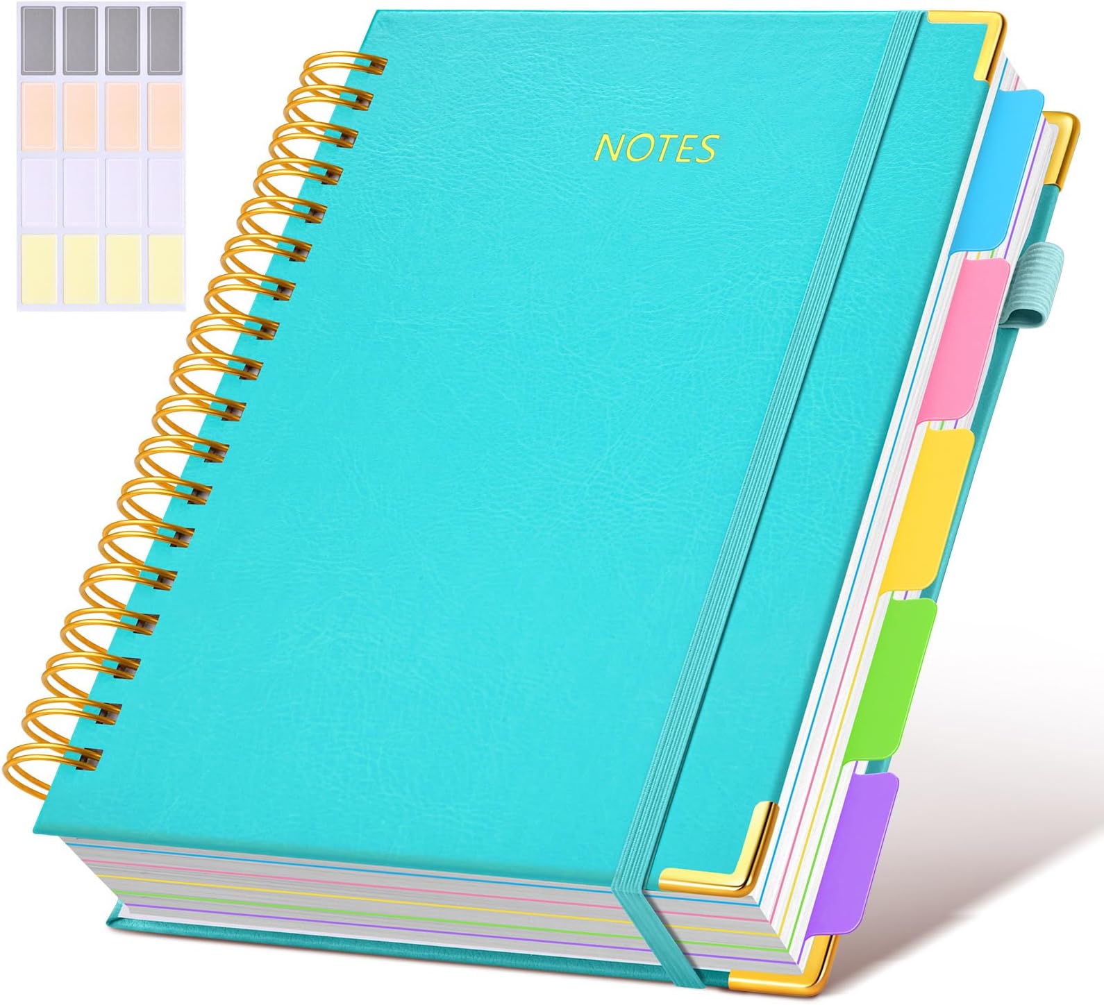 Hardcover Spiral Notebook Journal with Removable Dividers Tabs, 300 Pages Leather 5 Subject Notebook College Ruled, 8"x10" Large B5 Notebooks for Work School Note taking, Lined Journal for Women, Blue