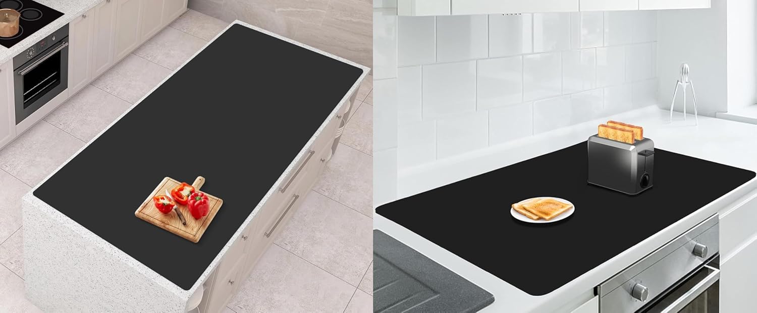 AECHY Silicone Mats for Kitchen Counter 36"x24"x0.08" + Extra Large Silicone Mat 47"x23.6"x0.08", Black