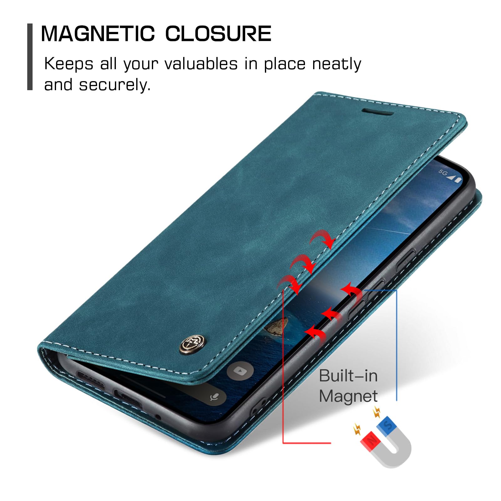 Etui do Google Pixel 10/Pixel 10 Pro portfel ze skóry PU z uchwytem na karty Kompatybilny Kabura magnetyczna odporne na wstrząsy etui na telefon z klapką do Google Pixel 10, Niebieski zielony