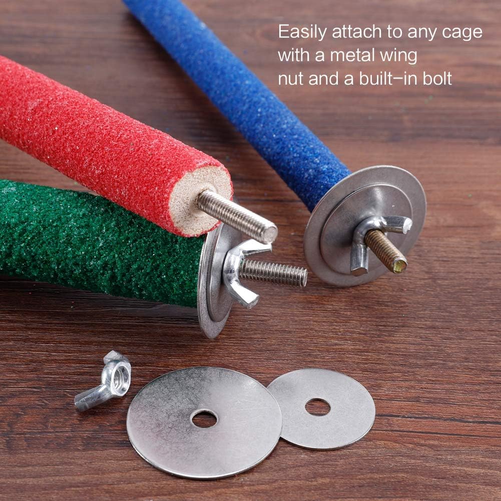 Jusney Bird Perch,Rough-surfaced Wooden Parrot Perch for Bird cage Perch Stand (Straight-Green+Red+Blue)[3 Pack]