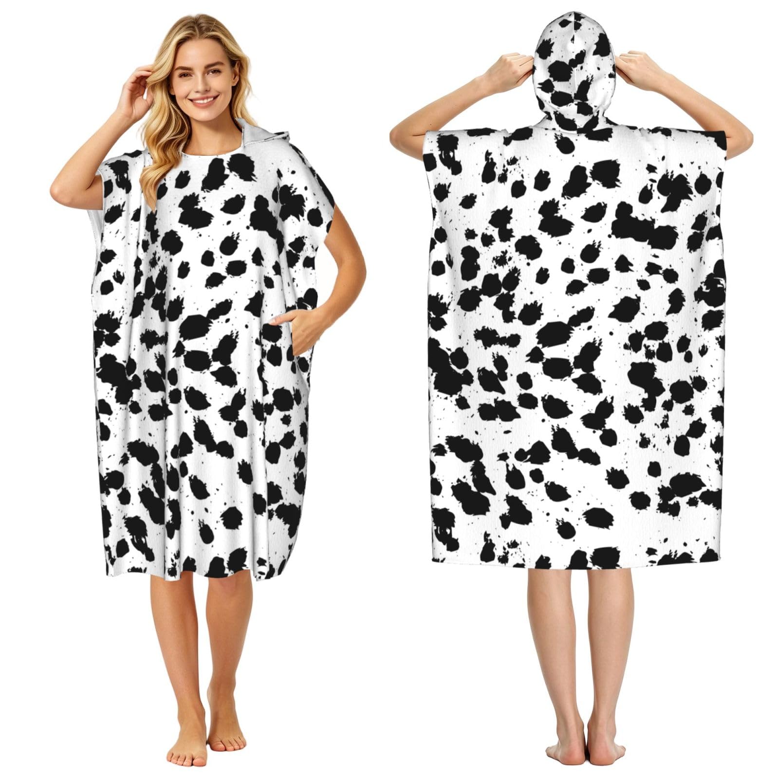 Poadnly Dalmatian, Adult Hooded Beach Towel 90 x 110 cm,Changing Bath Robe, Surf Poncho Towel For Women Men
