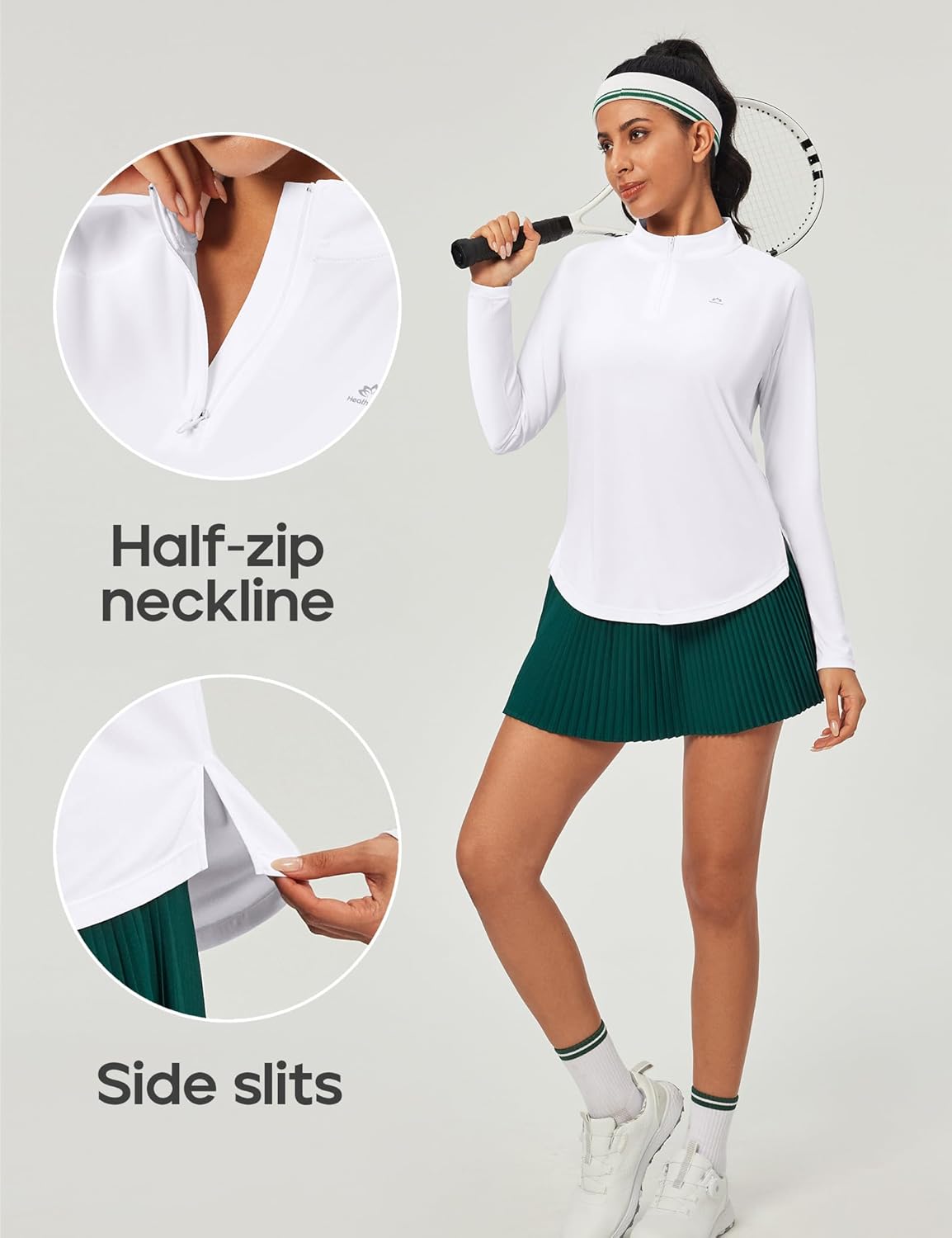 Heathyoga Long Sleeve Workout Tops for Women Golf Shirt UPF 50+ Swim Shirts for Woman UV Sun Protection Quarter Zip Pullover - Image 5