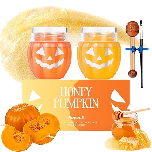 Miniatura 1 de Juego de máscara labial de calabaza y miel de Halloween, paquete de bálsamo labial de miel y calabaza, líneas de labios desvanecidas, bálsamo labial