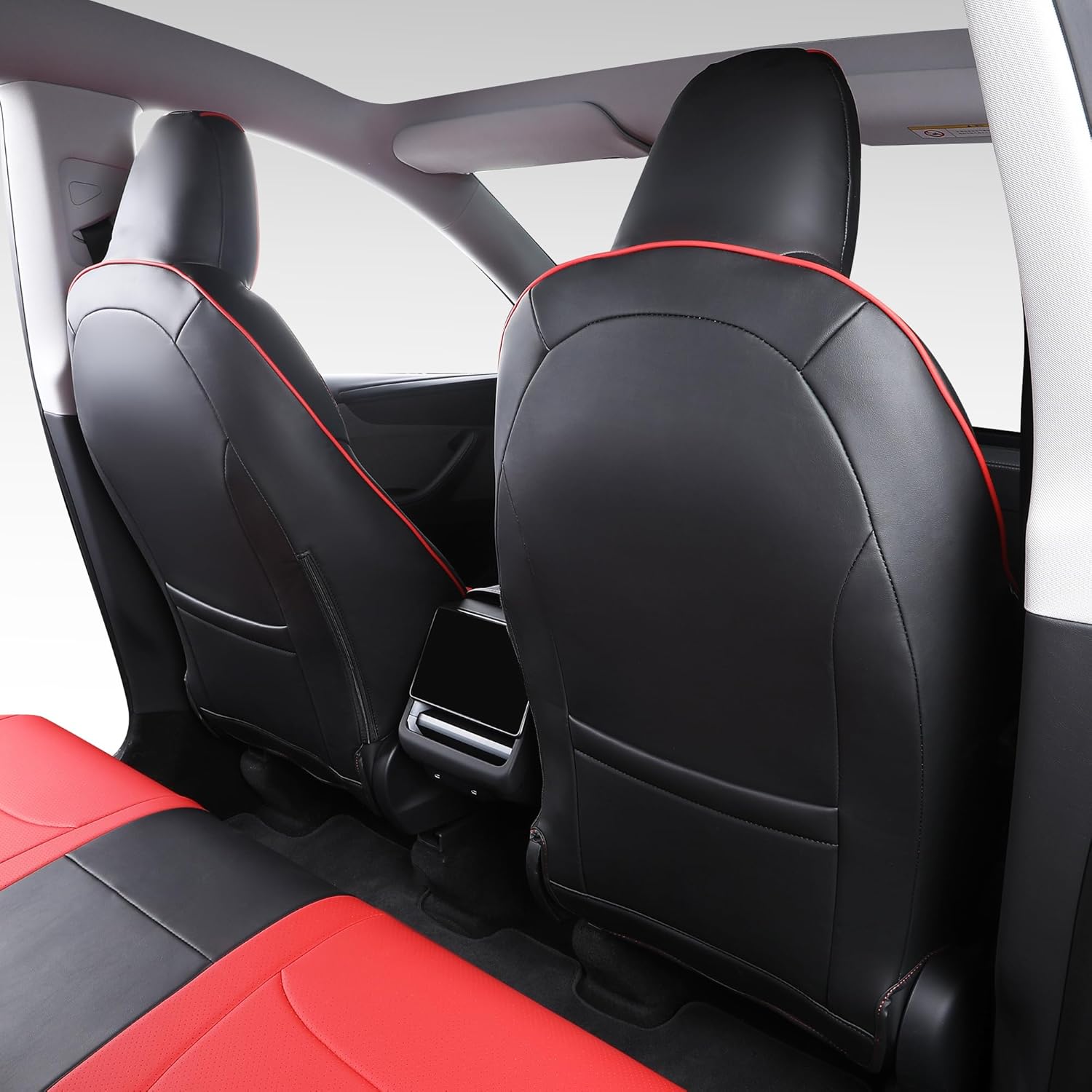 Custom Fit Seat Covers for 2025 2026 Tesla Model Y Juniper (5-Seater) - Ventilated Seats & Rear Screen Compatible - Nappa Leather Full Set Car Seat Protectors (Black+Red, Model Y 2025)
