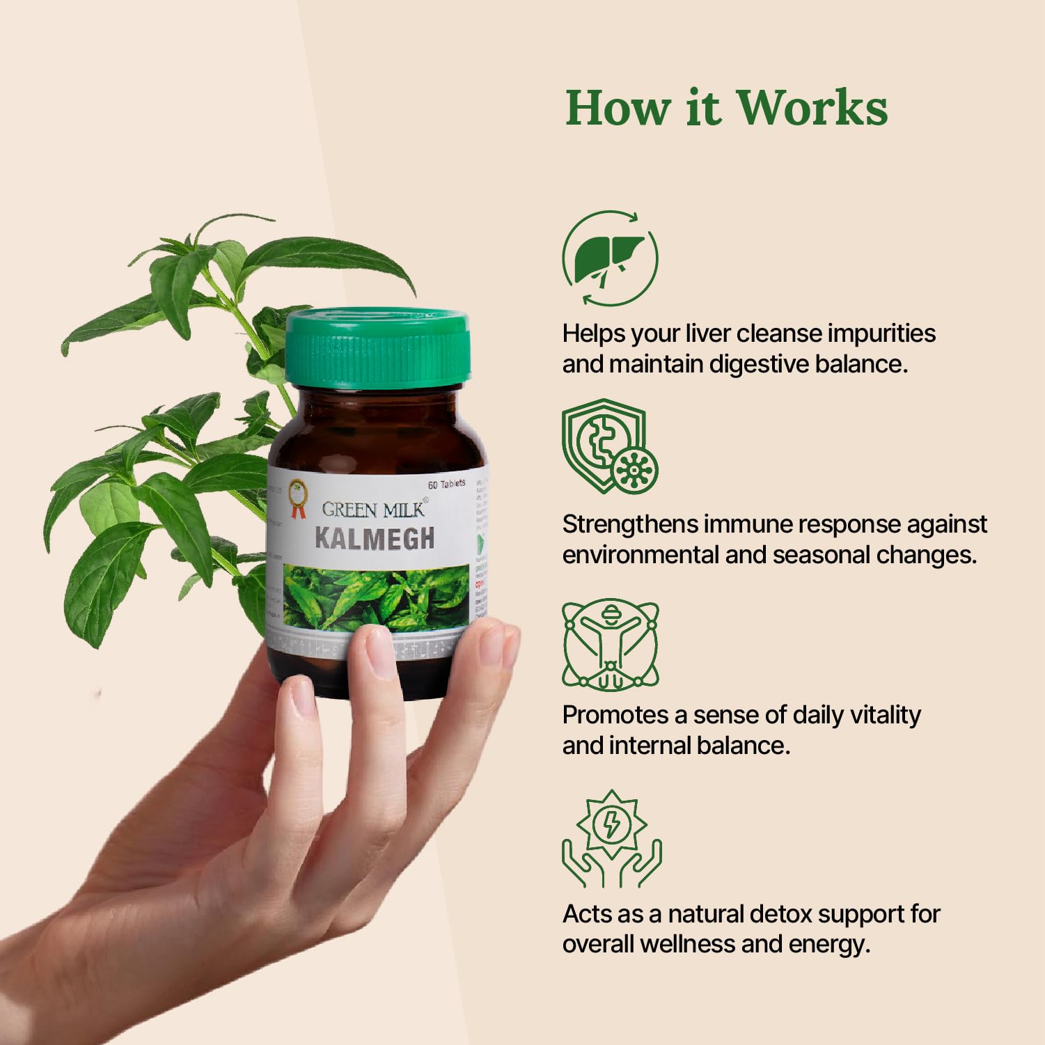 Green Milk Kalmegh Tablets | Ayurvedic Liver Detox & Immunity Support Supplement | Supports Liver Cleansing, Digestion & Metabolic Balance | Helps Improve Immunity, Detox & Digestive Comfort | Herbal Kalmegh Wellness Formula | 60 Tablets — Amazon image 6