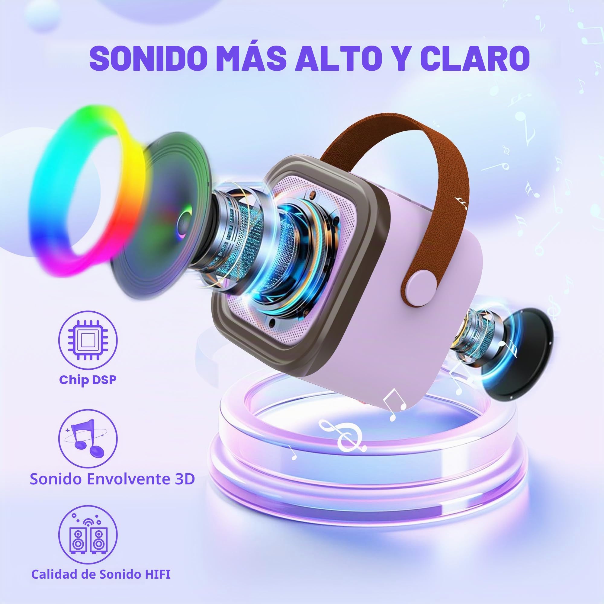 Mini máquina de Karaoke para niños y Adultos, Altavoz Bluetooth portátil con 2 micrófonos inalámbricos, Juguetes de Regalo de cumpleaños para niñas de 8, 9, 10, 11, 12 años o más (Morado)