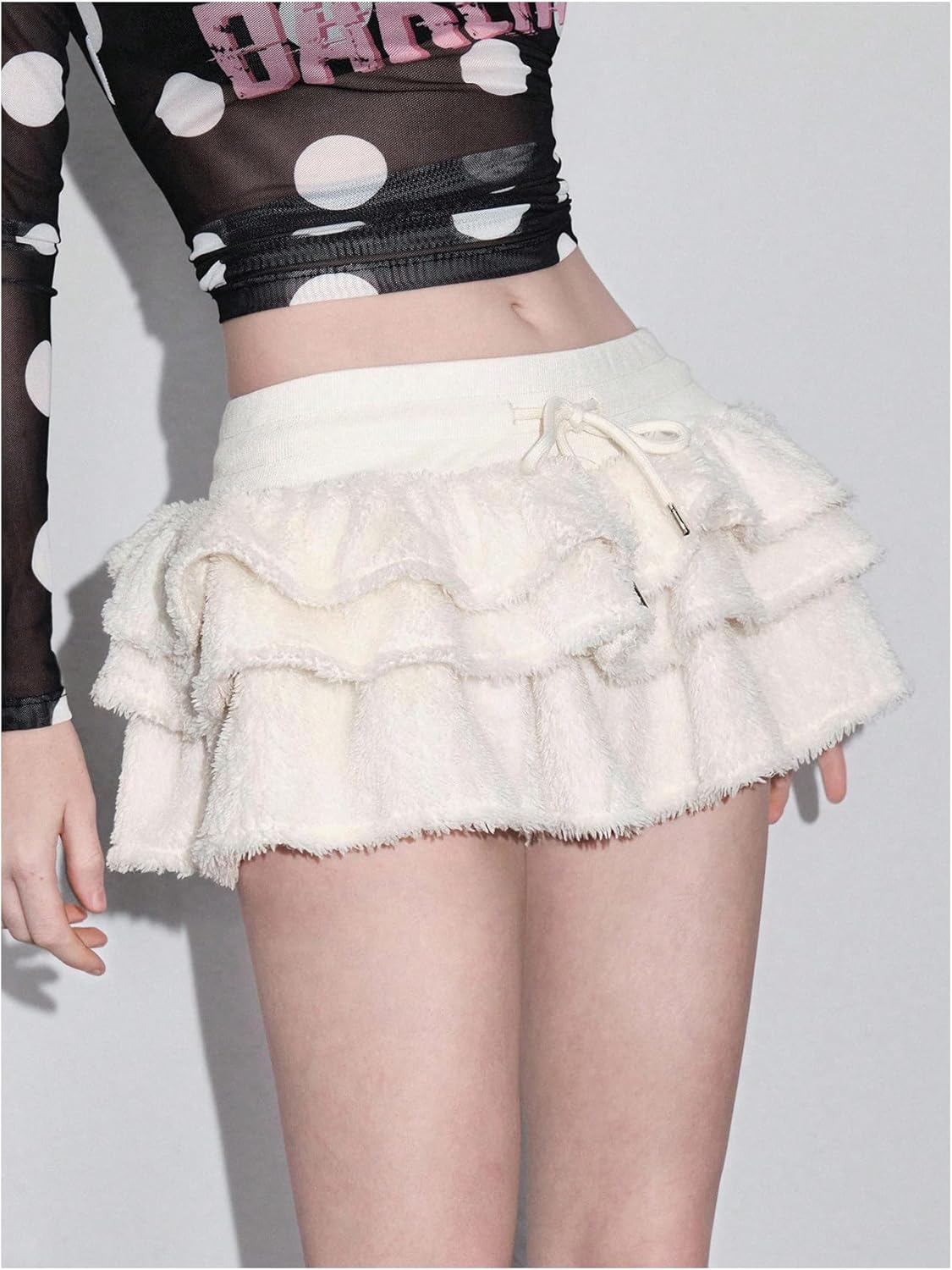 MakeMeChic Women's Fuzzy Fur Mini Skirt Fall Y2K Ruffle Layer Skirts Going Out Low Waisted Skirts - Image 4