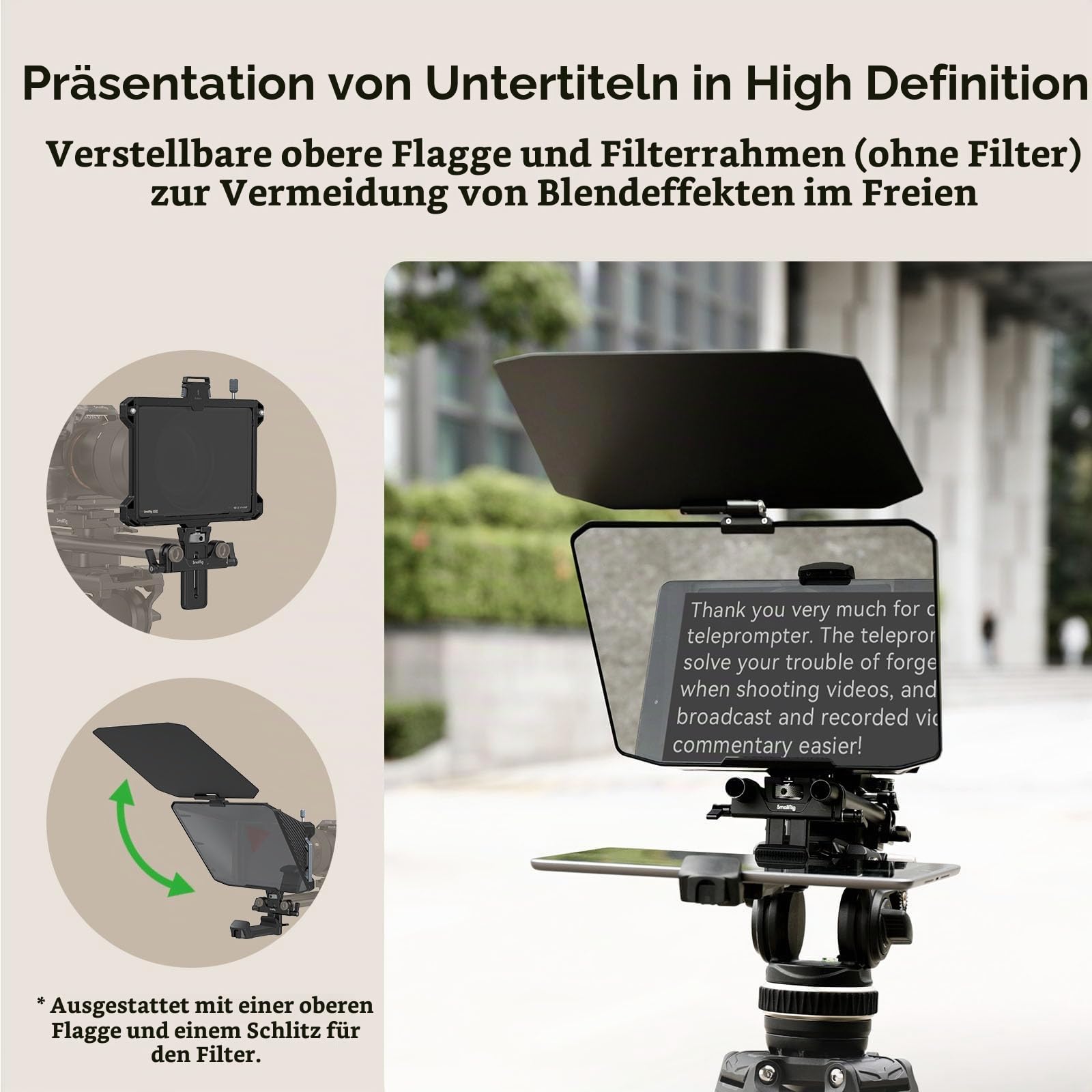 SMALLRIG Teleprompter für iPad für Android-Tablets bis zu 11 Zoll, Nicht für Smartphones, kleine GoGo-APP unterstützt PDF Picture Word TXT, muss mit 15 mm LWS Grundplatte für spiegellose DSLR – 3646B