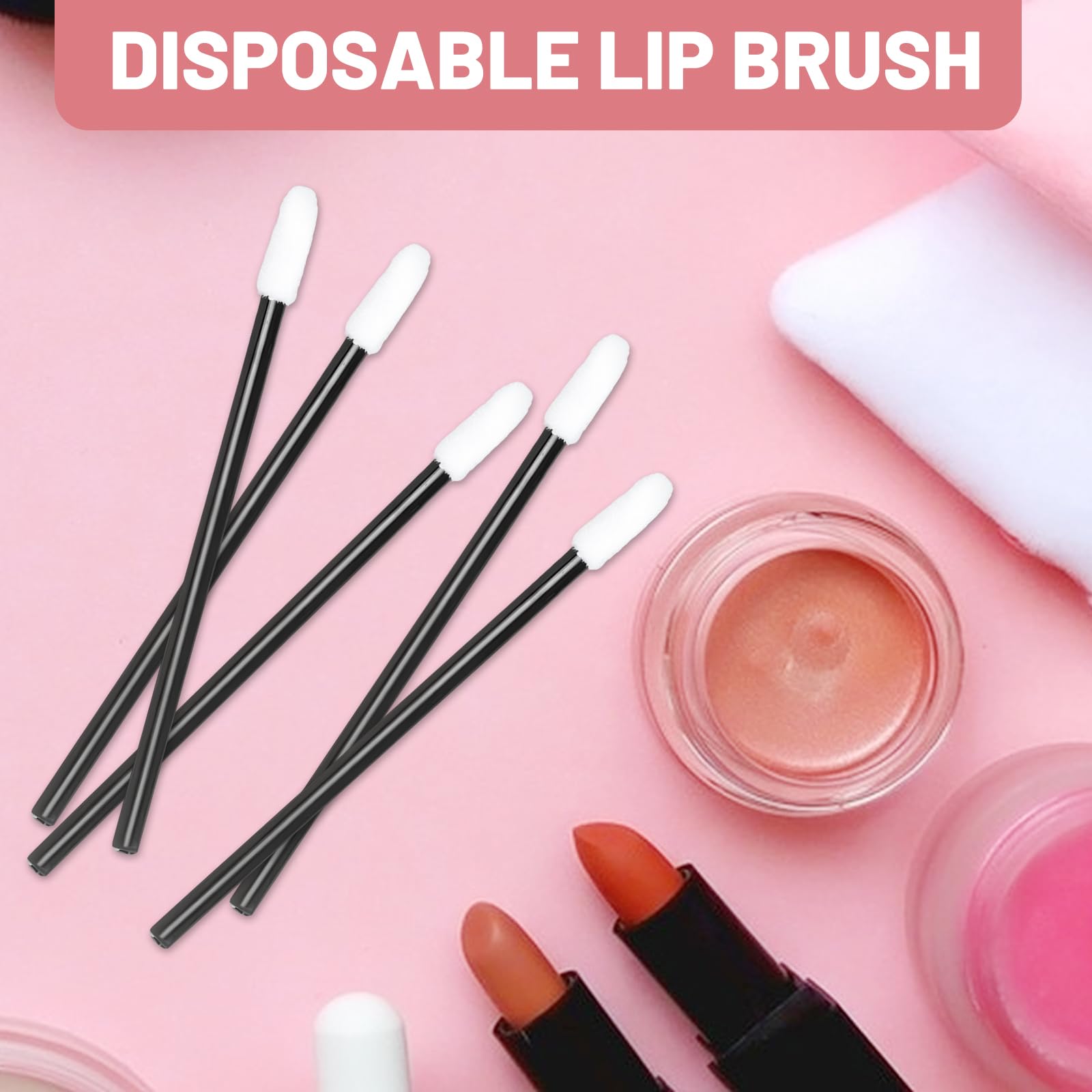 300 Pinceles Labiales, Aplicadores de Lápiz Labial Desechables, Herramienta de Belleza para Labios, Ojos y Maquillaje (Negro)