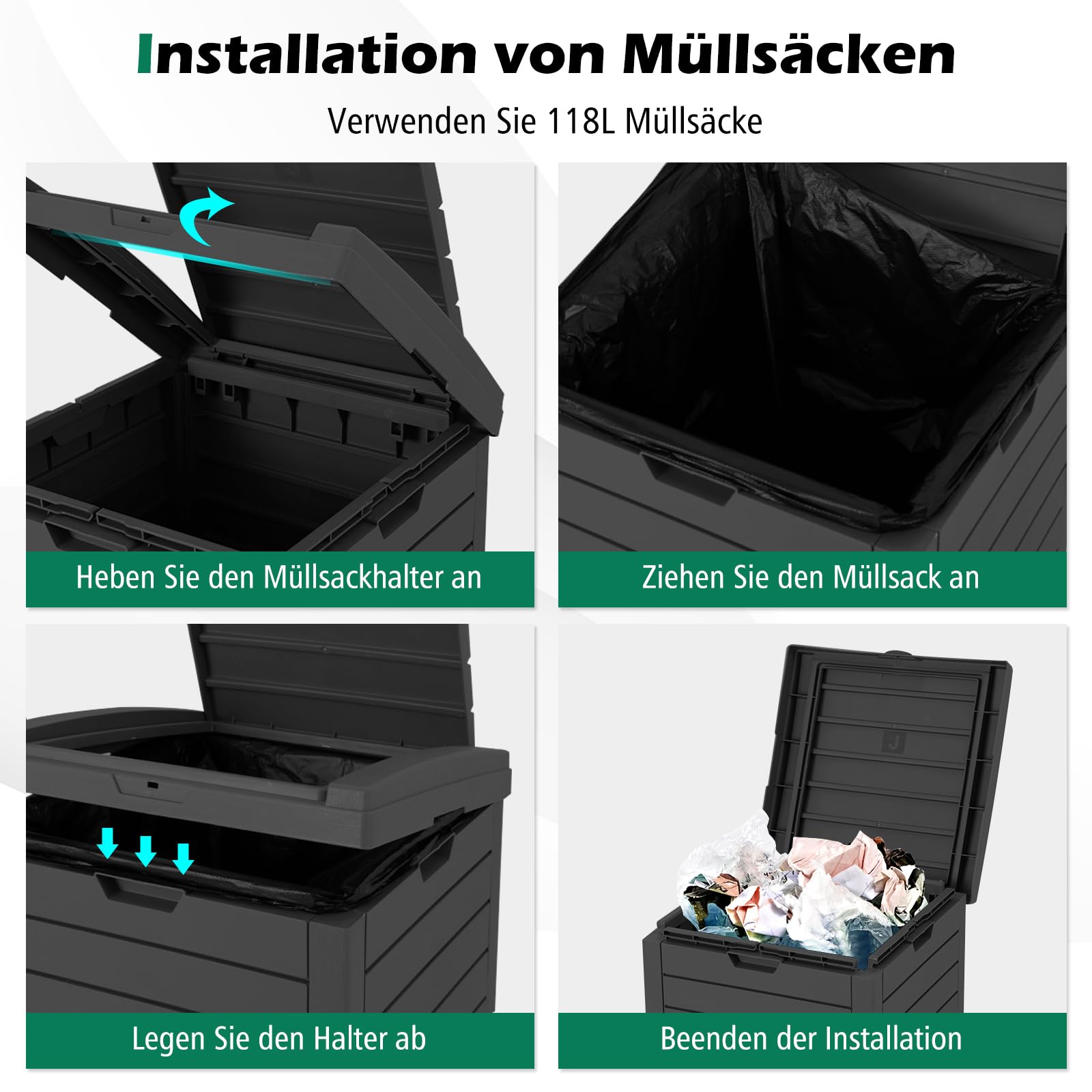 GOPLUS Mülltonnenbox 118 L, Mülleimer mit Klappdeckel & ausziehbarer Abtropfschale, tragbarer Mülltonnecontainer für Terrasse & Hinterhof (Schwarz-1 Pack)