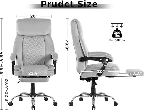 Miniatura 2 de Silla de oficina ergonómica de terciopelo con reposapiés, reclinable ejecutivo para computadora, giratoria, respaldo alto, soporte lumbar grande,