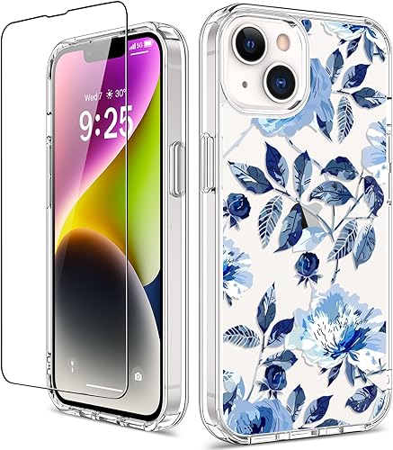 Miniatura 8 de GiiKa Funda para iPhone 14 con protector de pantalla, 6.1 pulgadas, transparente, de cuerpo completo, a prueba de golpes, diseño floral, para niñas