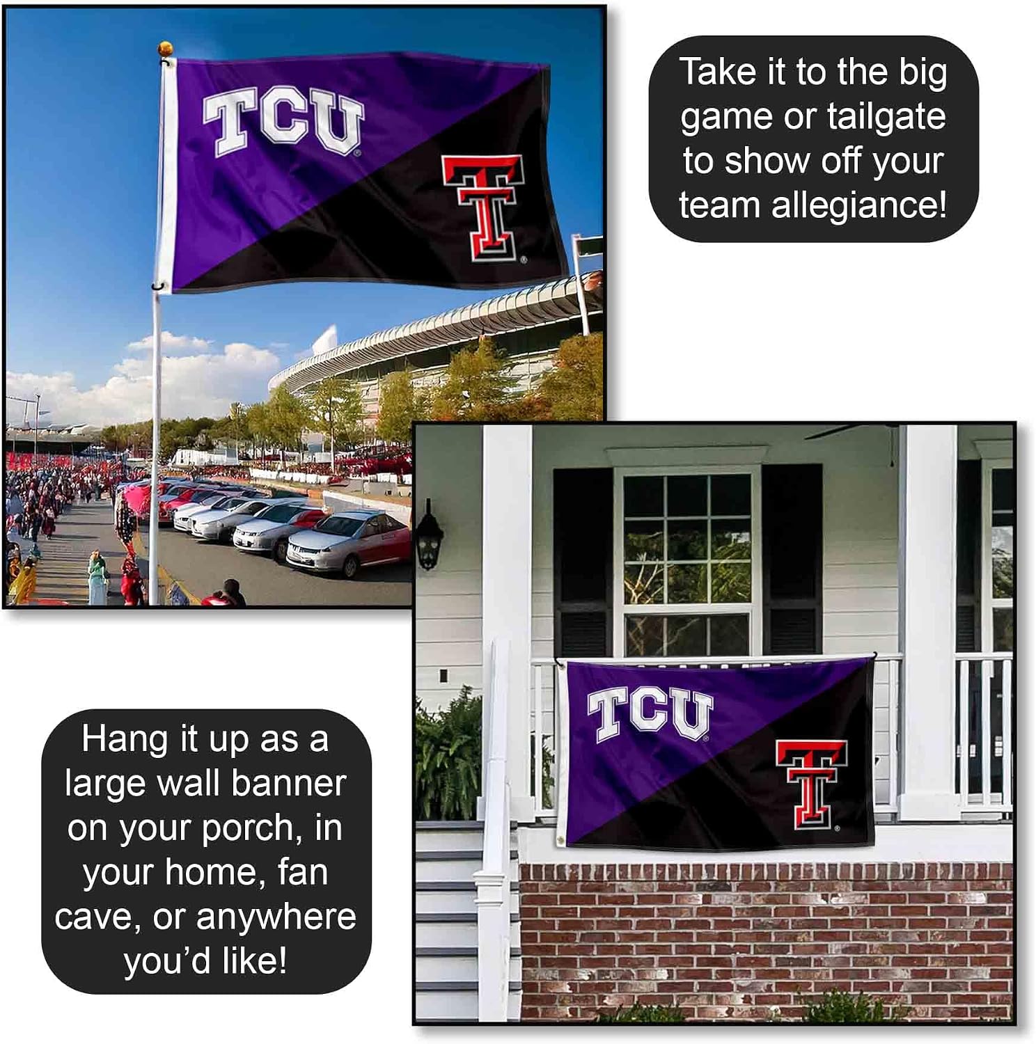 TCU Horned Frogs vs Texas Tech House Divided 3x5 Flag Rivalry Banner