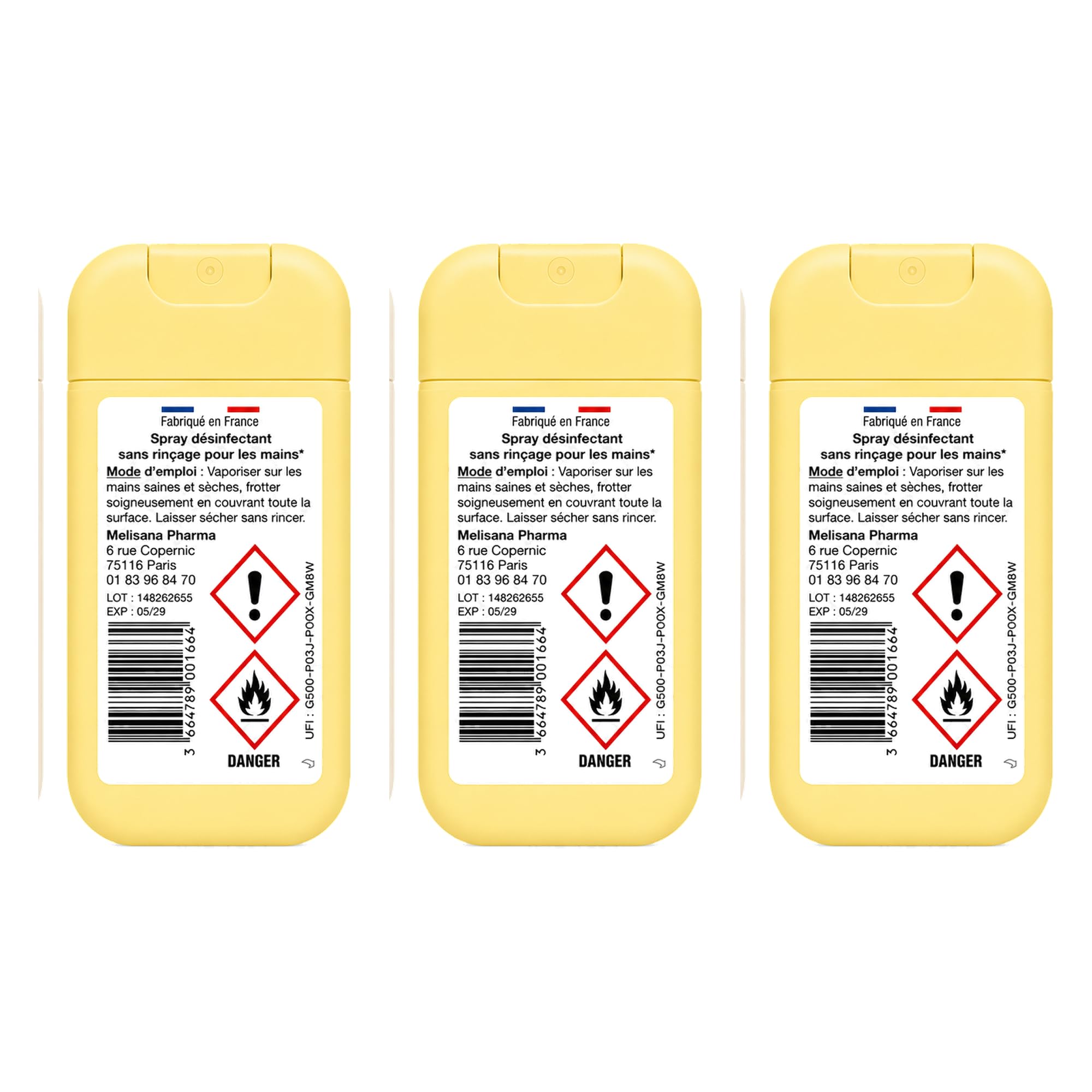 Spray Mains Désinfectant Parfum Monoï – Lot de 3 x 30 ml – Format Poche – Sans Rinçage – Parfum Monoï Sunset – Hygiène Nomade