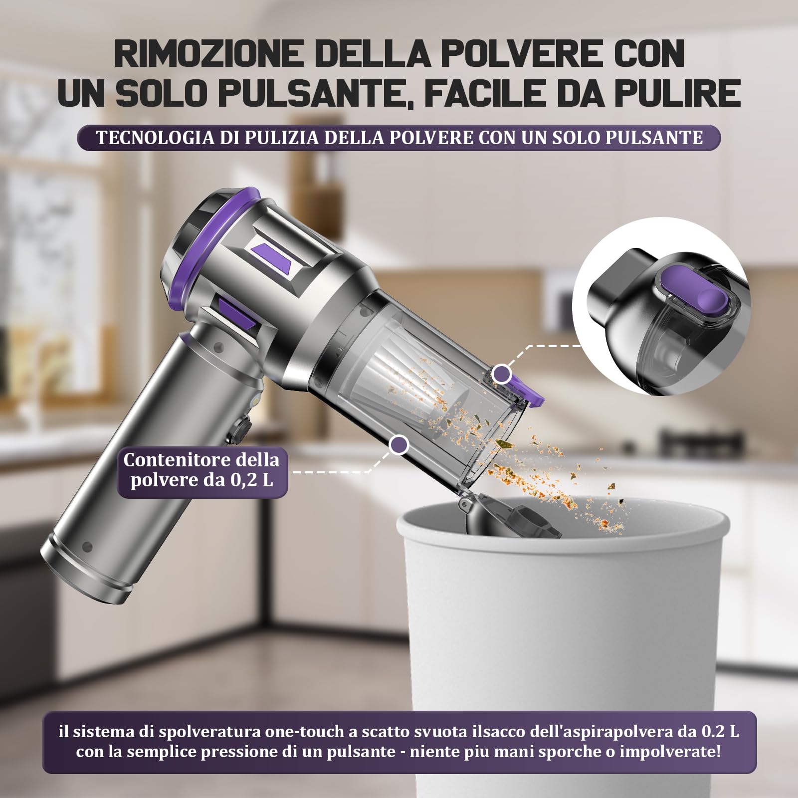 Kedifoai Aspirabriciole Senza Fili, 25000Pa Aspirapolvere Auto, Aspirapolvere Portatile con Motore Brushless, Batteria da 6000 mAh, Mini Aspirapolvere Con Display a LED, per Auto, Peli di Animali