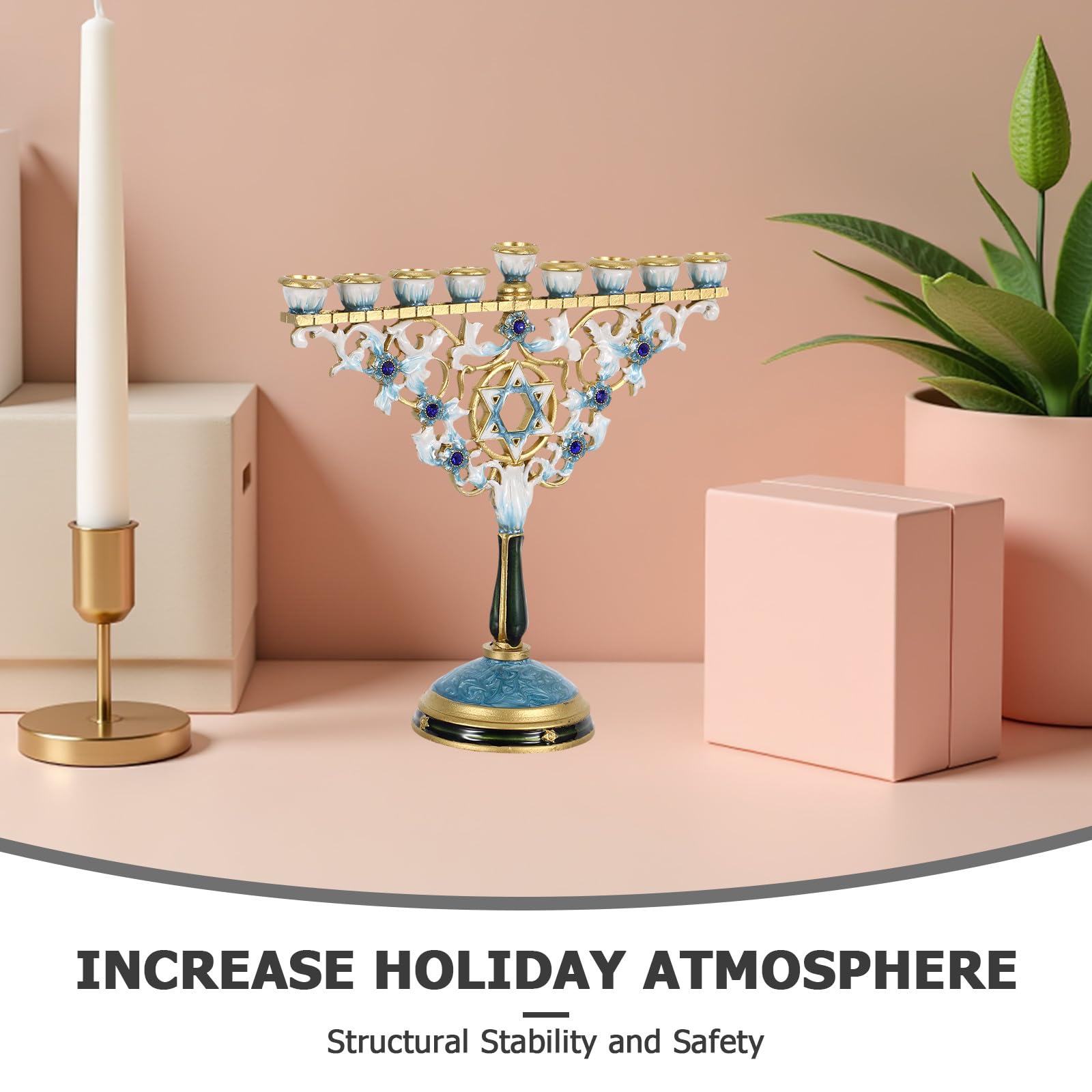DOITOOL Portacandele decorativo per Menorah di Hanukkah a 9 rami per la cerimonia di Chanukah - Portacandele a 9 bracci per la cerimonia di di candela