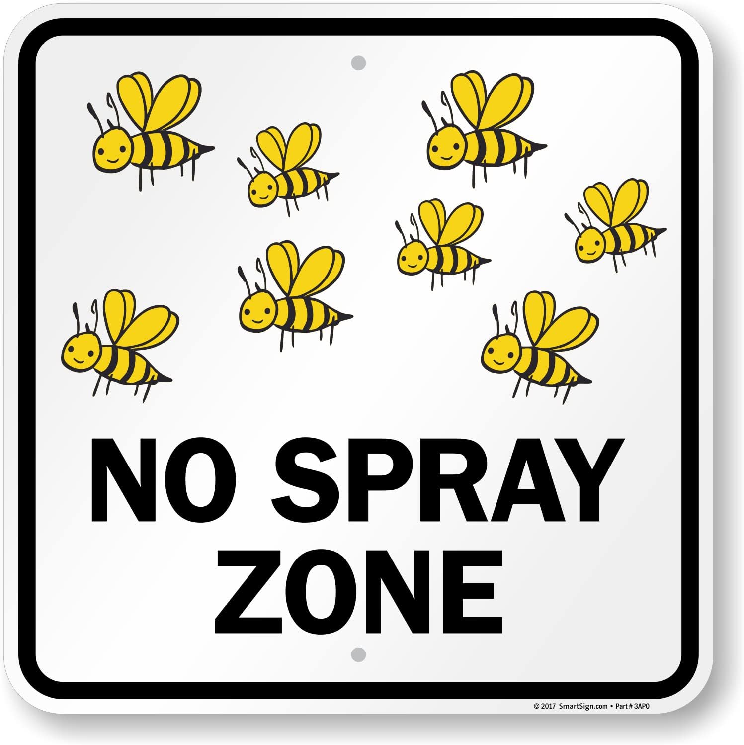 SmartSign 30.5x25.4 cm "No Spray Zone – Due To Health Risks, Do Not Spray Any Chemicals, Including Pestizides Or Herbicides In This Area" Hofschild mit 3 Fuß Pfahl, Schwarz und Weiß, 1 Stück