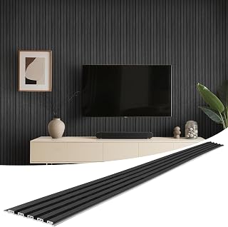 LARWORKS WPC Slat Wall Panels 8-Pack 96x6in Waterproof 3D Fluted Black - Covers 32sqft for Modern Bedroom Bathroom Office Decor