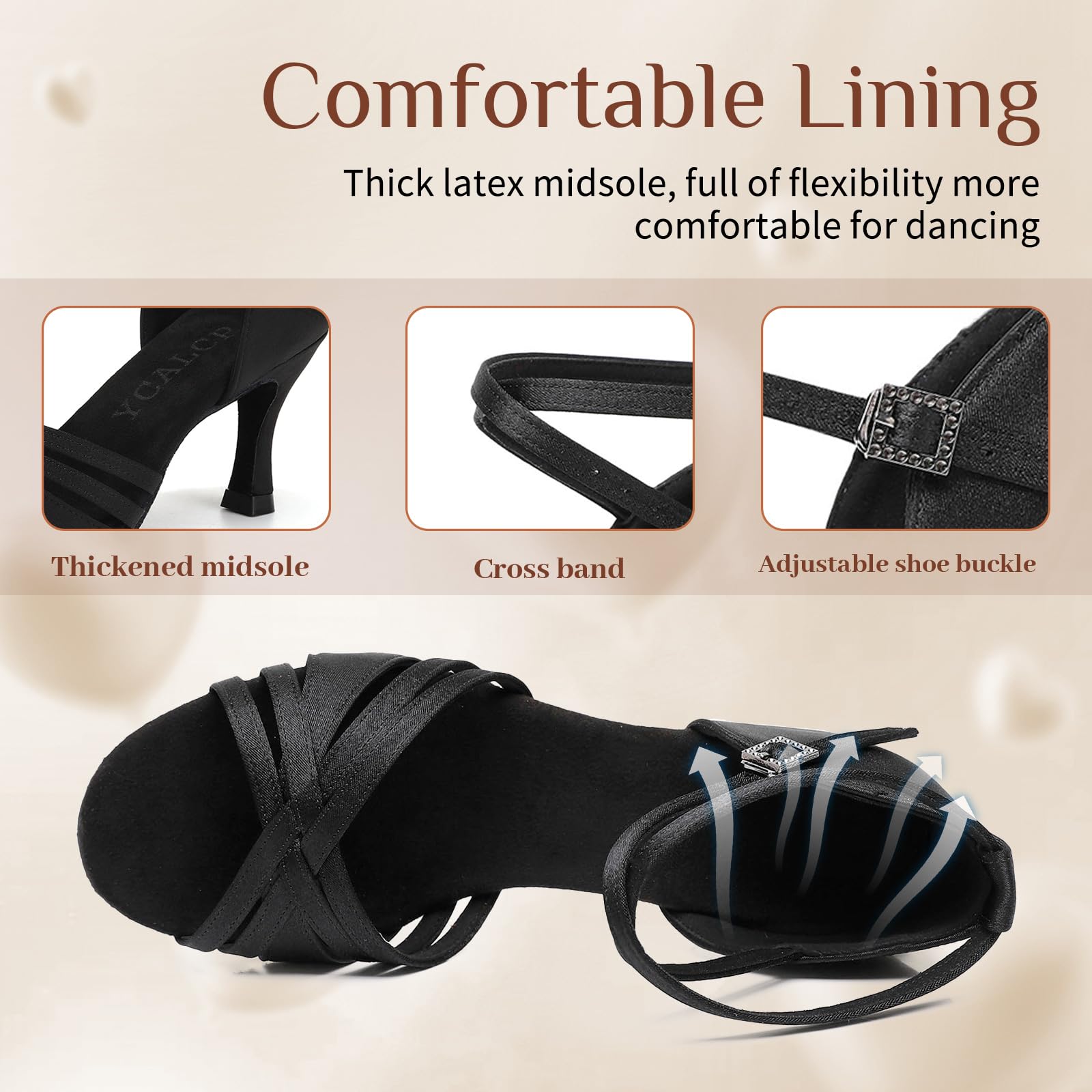 Zapatos de Baile Latino Mujer Satin Profesional Salsa Bachata Tango Práctica Zapatos de Baile de Salon,7.5cm Tacón,Modelo-L3049