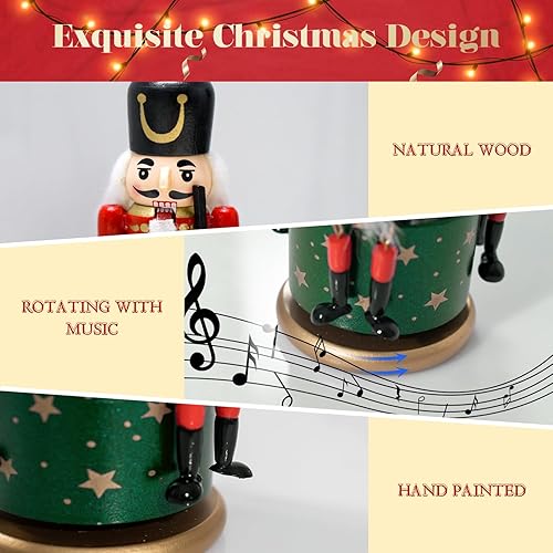 Miniatura 3 de Wagevedex Cascanueces - Decoraciones navideñas de caja de música, figuras de cascanueces de madera, adornos de Navidad, regalos para interiores y