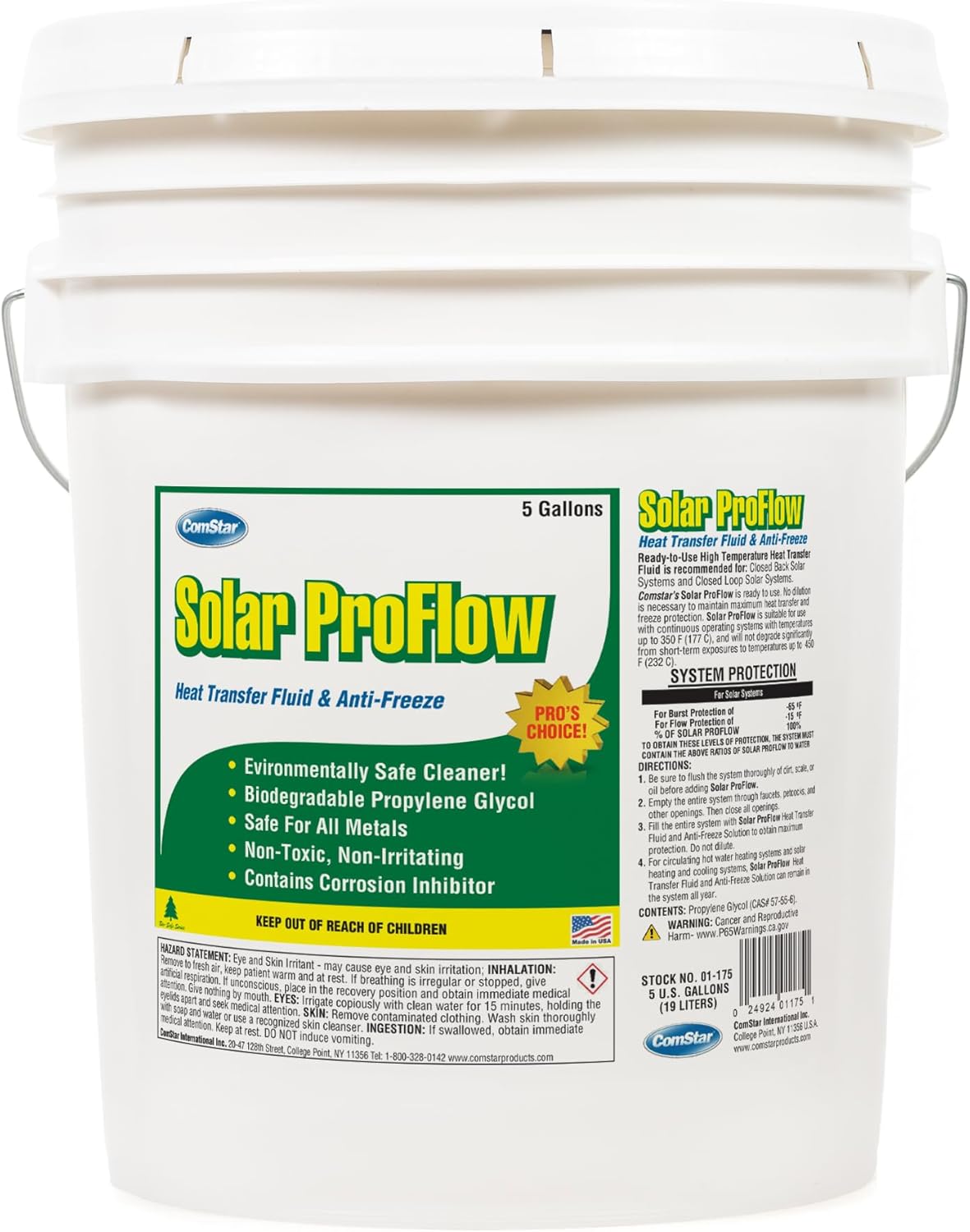 ComStar Solar ProFlow, 5 Gallon, Ready-to-Use High Temperature Heat Transfer Fluid & Anti-Freeze, Ideal for Closed Loop Solar Systems, Maximum Heat Transfer, Freeze Protection (01-175)