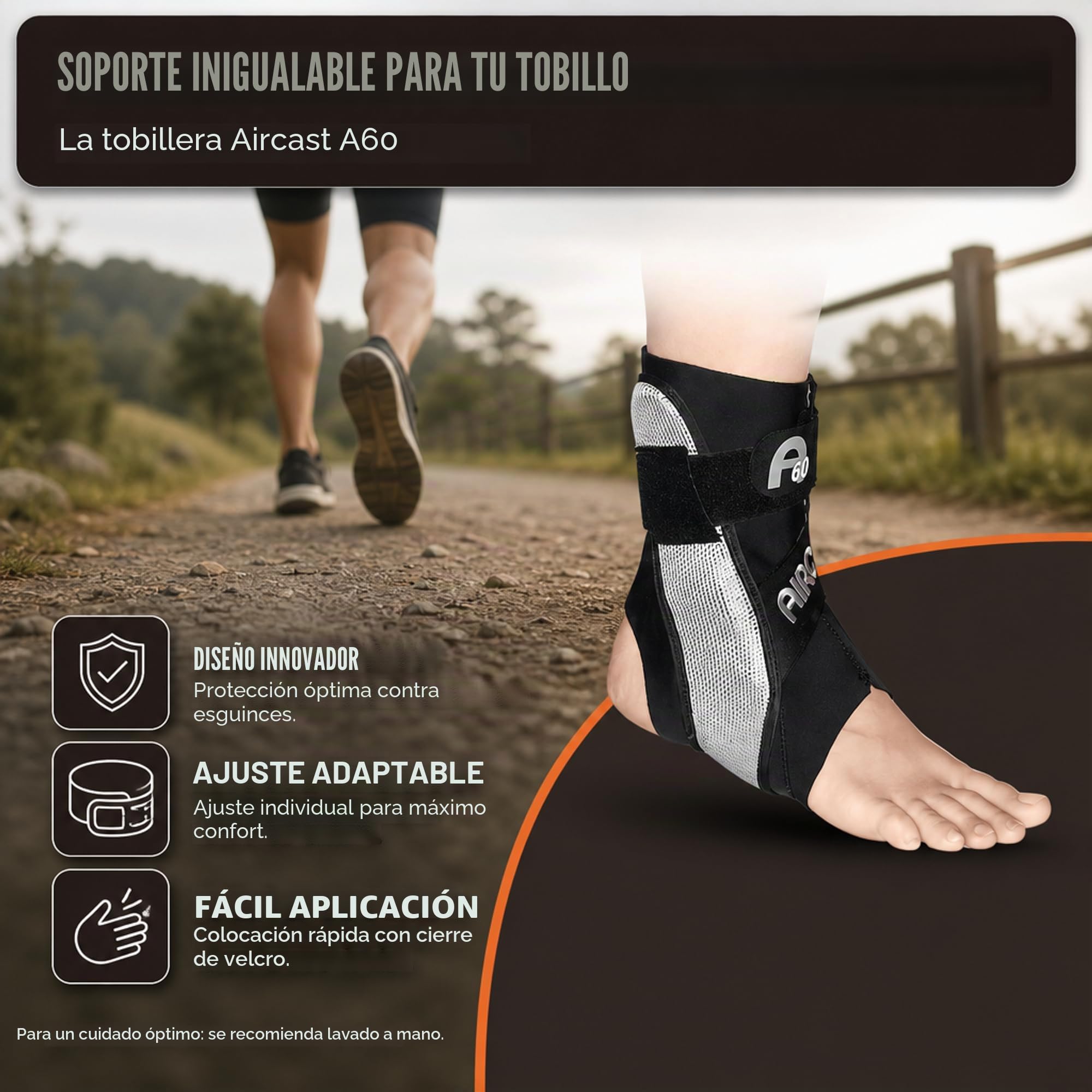 Tobillera Aircast A60 en diferentes tamaños para izquierda o derecha – 1 pieza – restricción de supinación/pronación por cordón inelástico (derecha, M)
