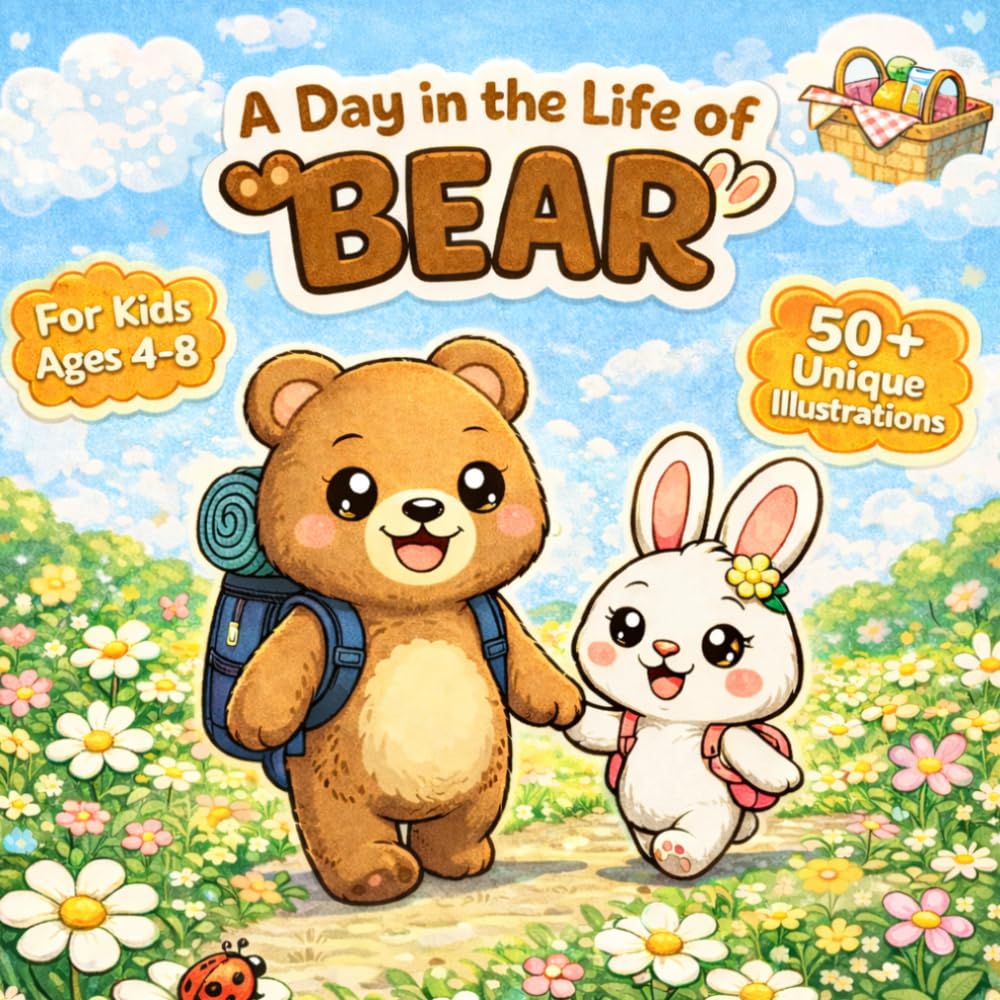 A Day in the Life of Bear: A Cute and Simple Coloring Book for Kids Ages 4-8, Featuring Sweet Bears, Happy Rabbits, and Fun Daily Adventures