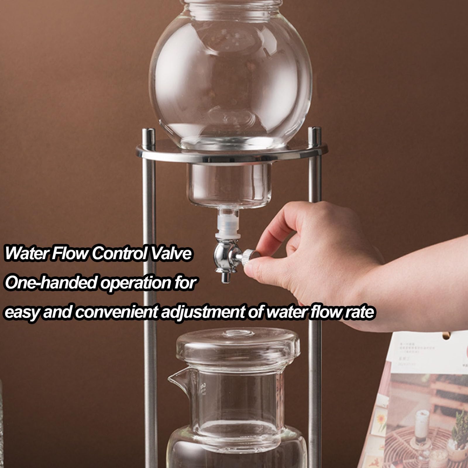 Caffettiera A Goccia per Cold Brew da 1 Litro, Torre per Cold Brew, Sistema di Estrazione A Goccia Lenta, Caraffa in Vetro Borosilicato, Staffa in Acciaio Inossidabile E Gold