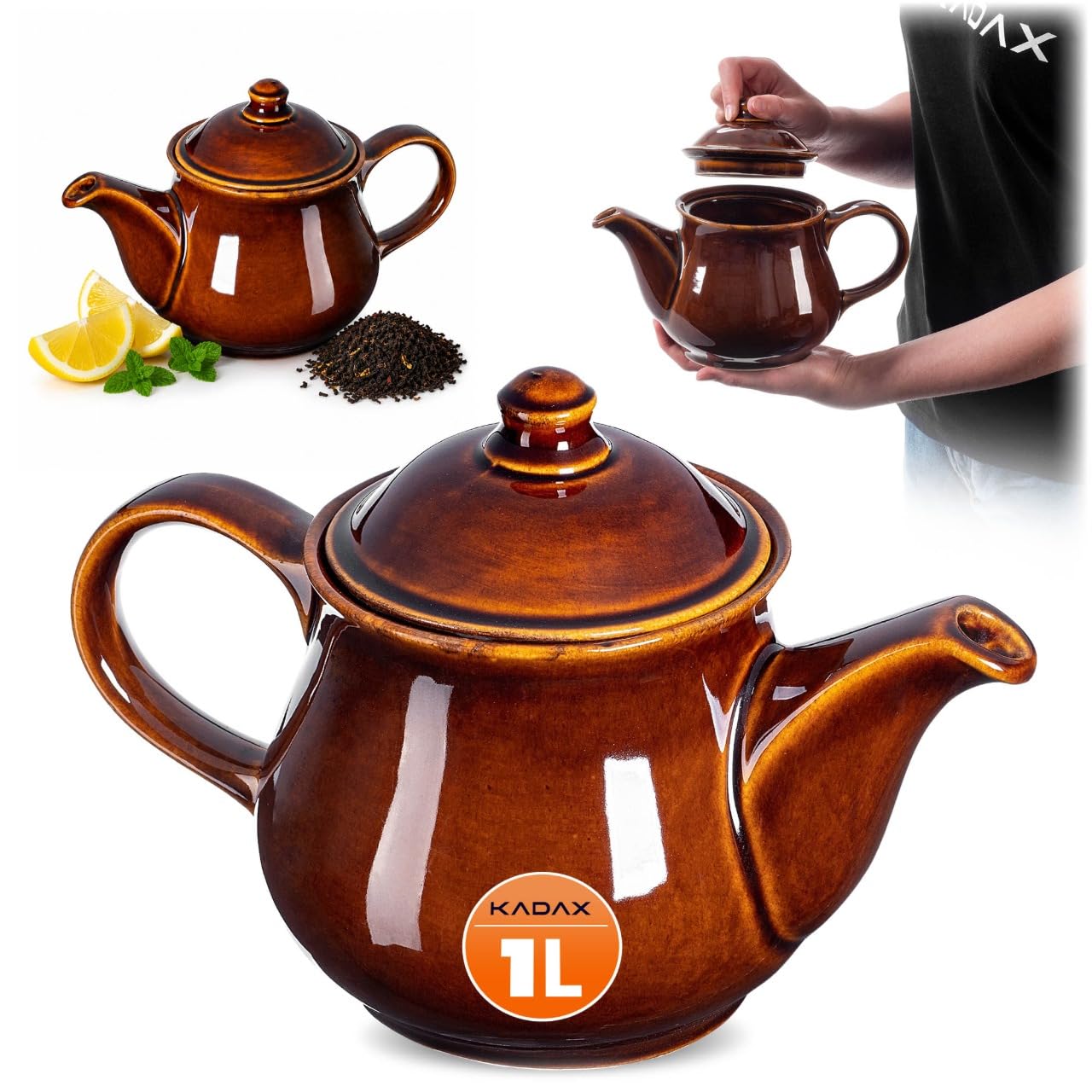 KADAX Théière en céramique - Théière de style maison de campagne - Passe au lave-vaisselle - Théière en céramique de qualité supérieure - Pour la maison ou le bureau (sans chauffe-eau)