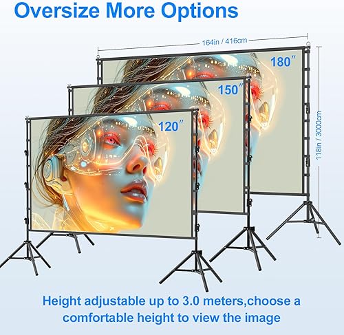 Miniatura 7 de Pantalla de proyector para exteriores de 120 pulgadas con soporte, soporte portátil resistente, pantalla de proyector grande 169 4K HD, pantalla de