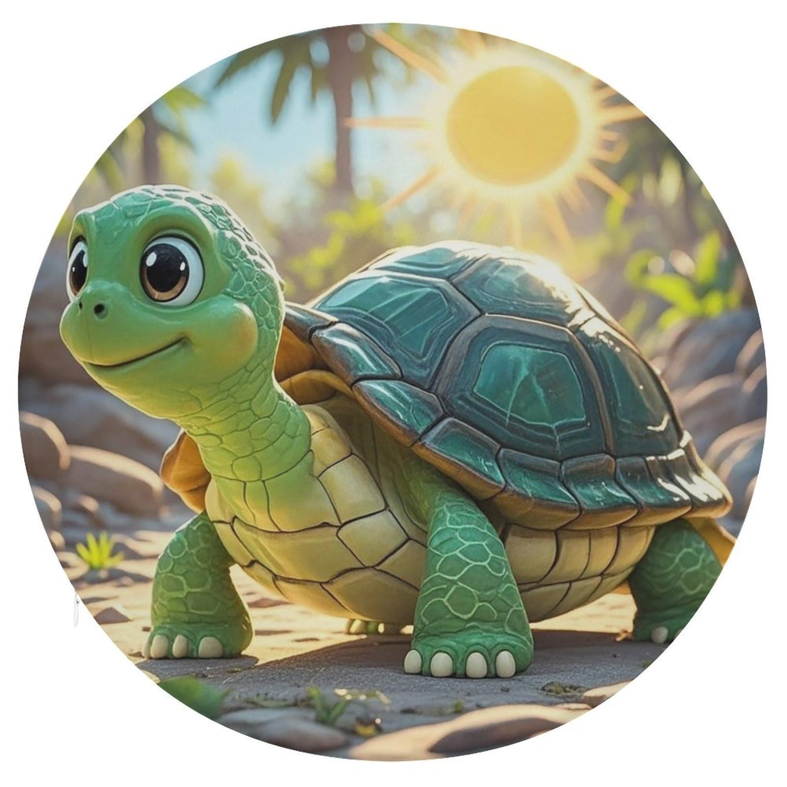 LZQPOEAS Turtle Swivel Seat Cushion with Supportive Memory Foam Comfort Round Bar Stool Cushion 15.3" Diameter Rotating Seat Cushions Fashion Chair Pad for Car Office Home