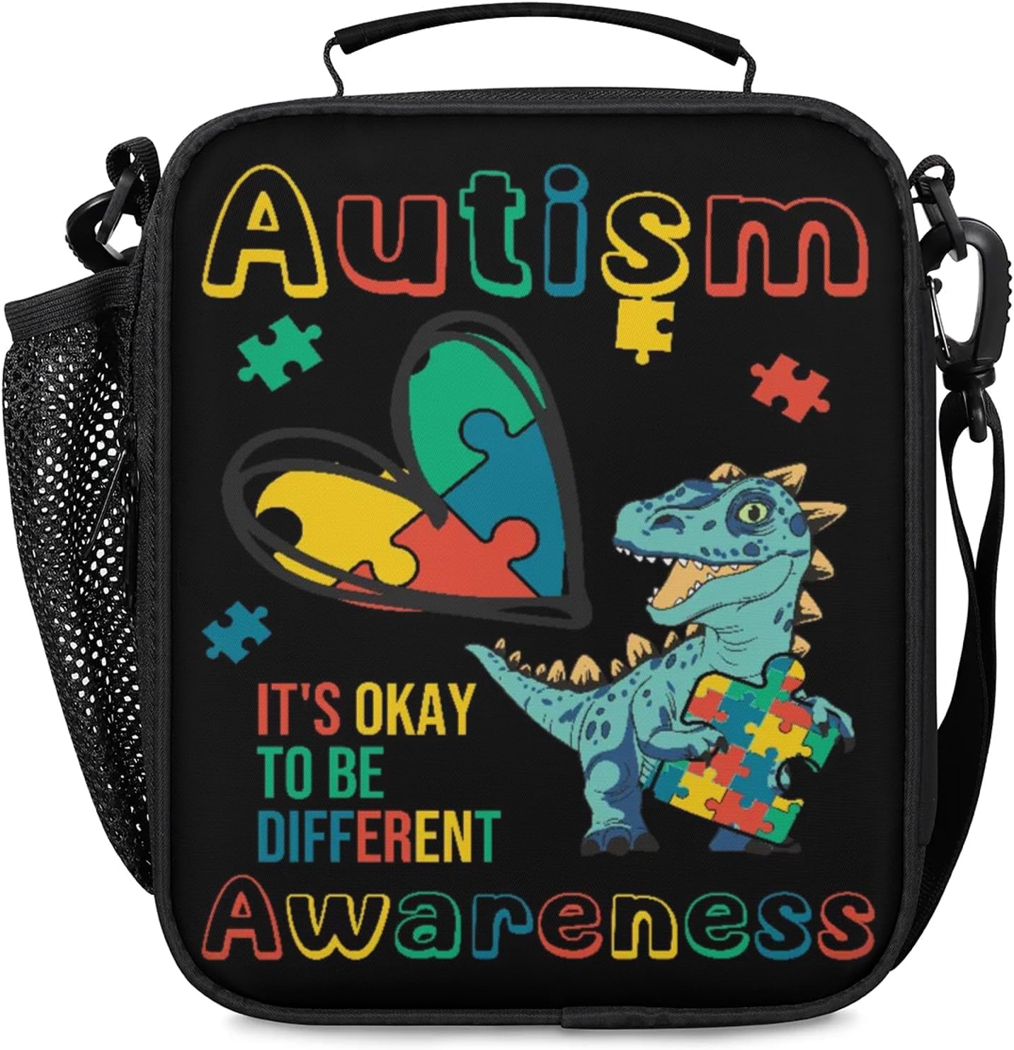 Bardic Dinosaur Lunch Box for Boys Girls - Autism Awareness Reusable Insulated Lunch Bags for Kids - Large Capacity Cooler Back to School Lunch Thermal Meal Tote Kit