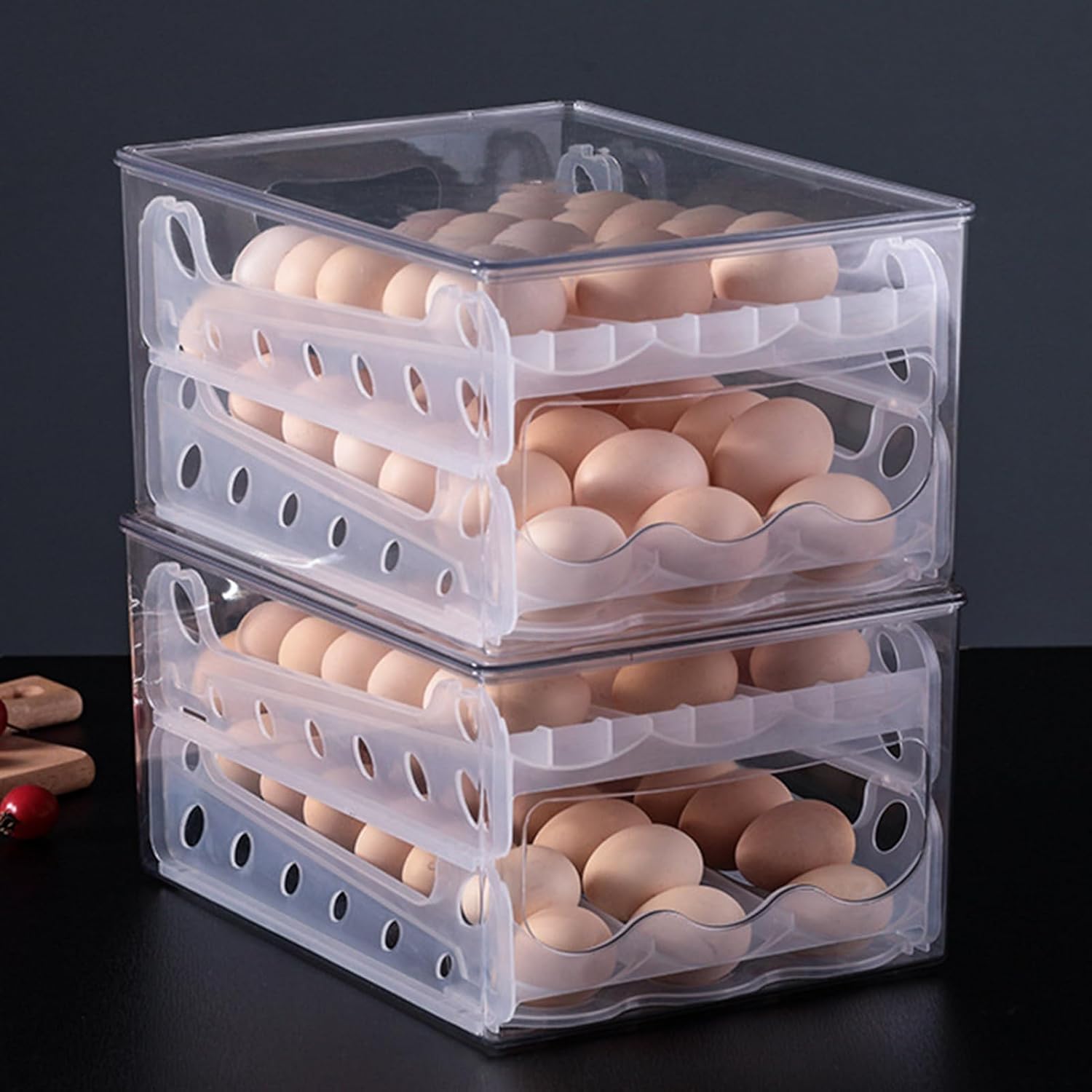 Egg Holder for Fridge Egg Holder Double Layer Automatic Rolling Transparent Slide Type Egg Storage Box for Home Egg Storage Box (Transparent)