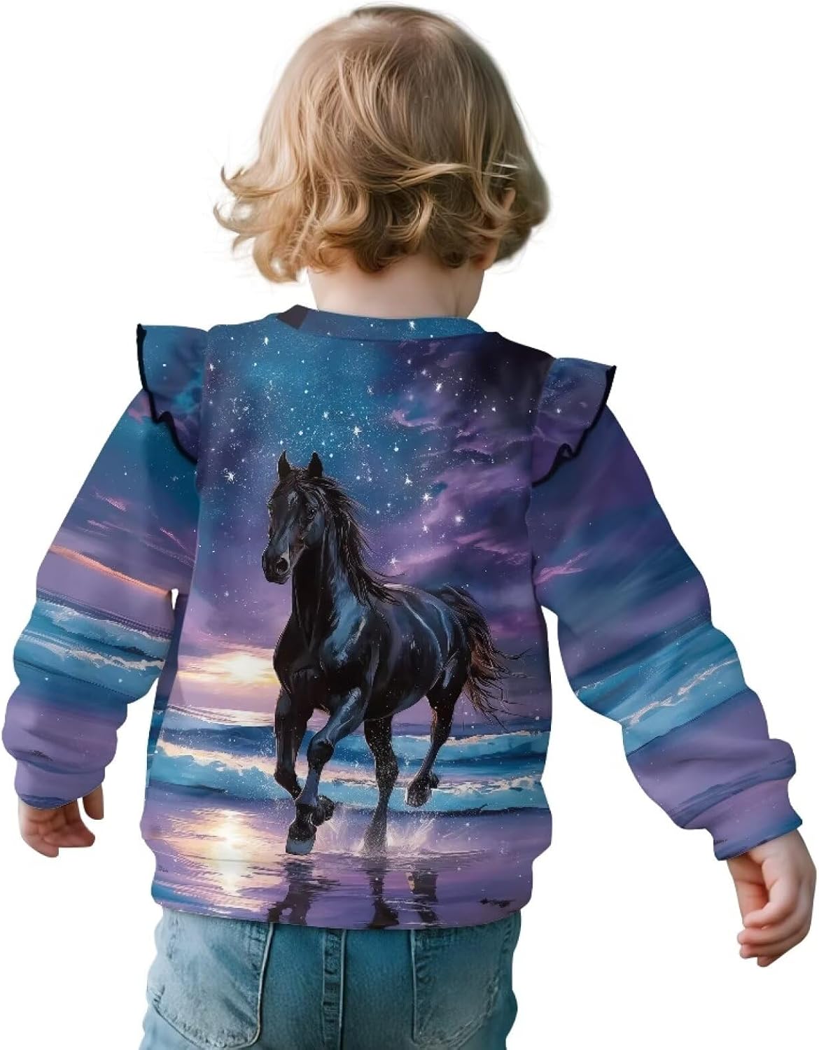 Horse Hoodie No Hood Sweatshirt for Toddler Girl Long Sleeve Shirt Graphic Crewneck Tees Top Fall Clothes 1Y-8Y