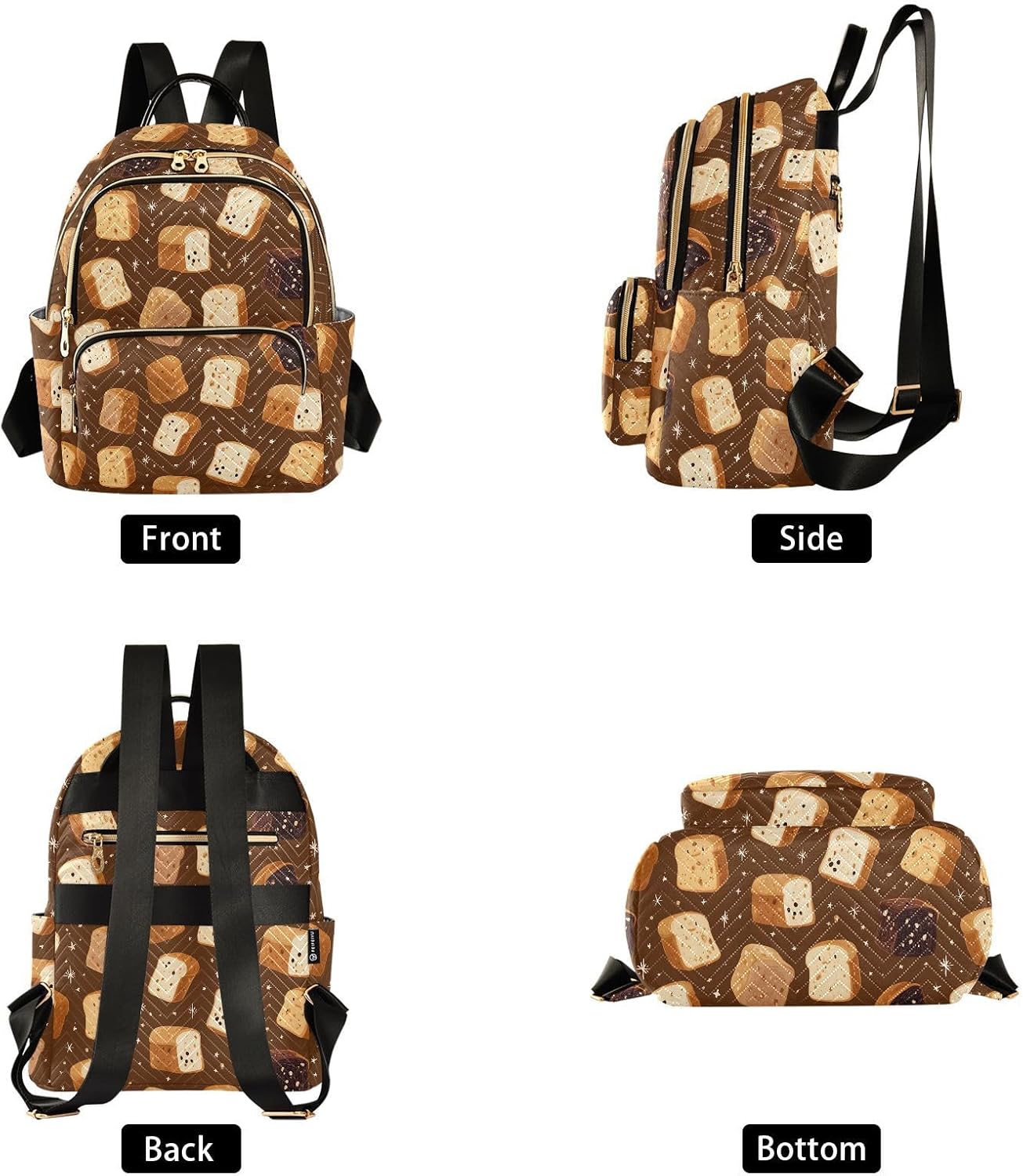 Nut Toast Pattern Backpack Purse for Women Shoulder Bag Fashion Daypack Ladies Handbag Lightweight Travel Bag Rucksack