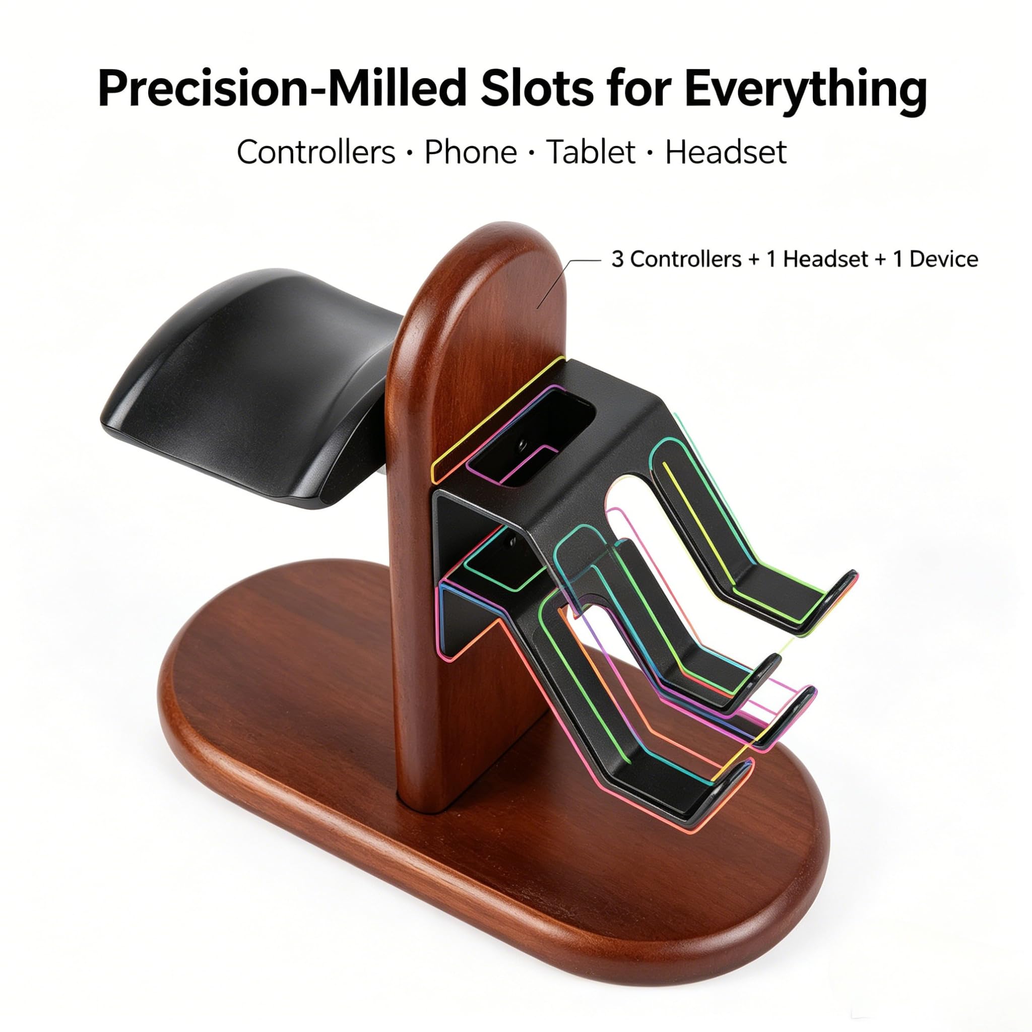 Supporto per controller e cuffie da gaming, in legno, con supporto per cuffie, accessorio da scrivania universale, per controller e smartphone/tablet