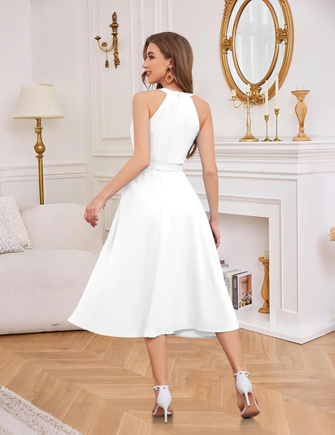 Bbonlinedress Women Halter Chiffon Wedding Cocktail Bridesmaid Summer Dress Formal Beach Prom Party Maxi Flowy Sun Dress - Image 3