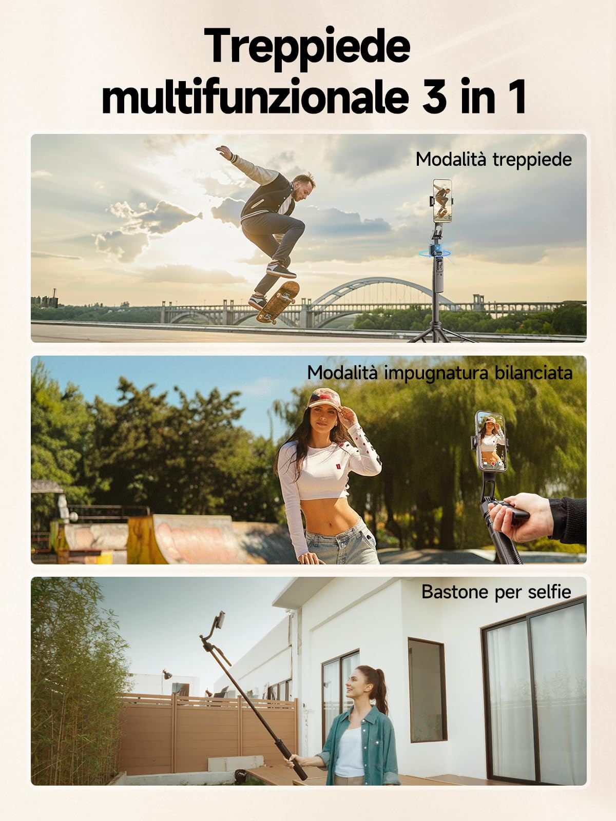 Treppiede con Tracciamento Automatico, Rollei Auto Tracking Tripod Selfie Stick 163 cm Rotante 360 per Smartphone con Luce e Telecomando per Tiktok Vlog, Treppiede-Smartphone-Bastone-Selfie-Stick